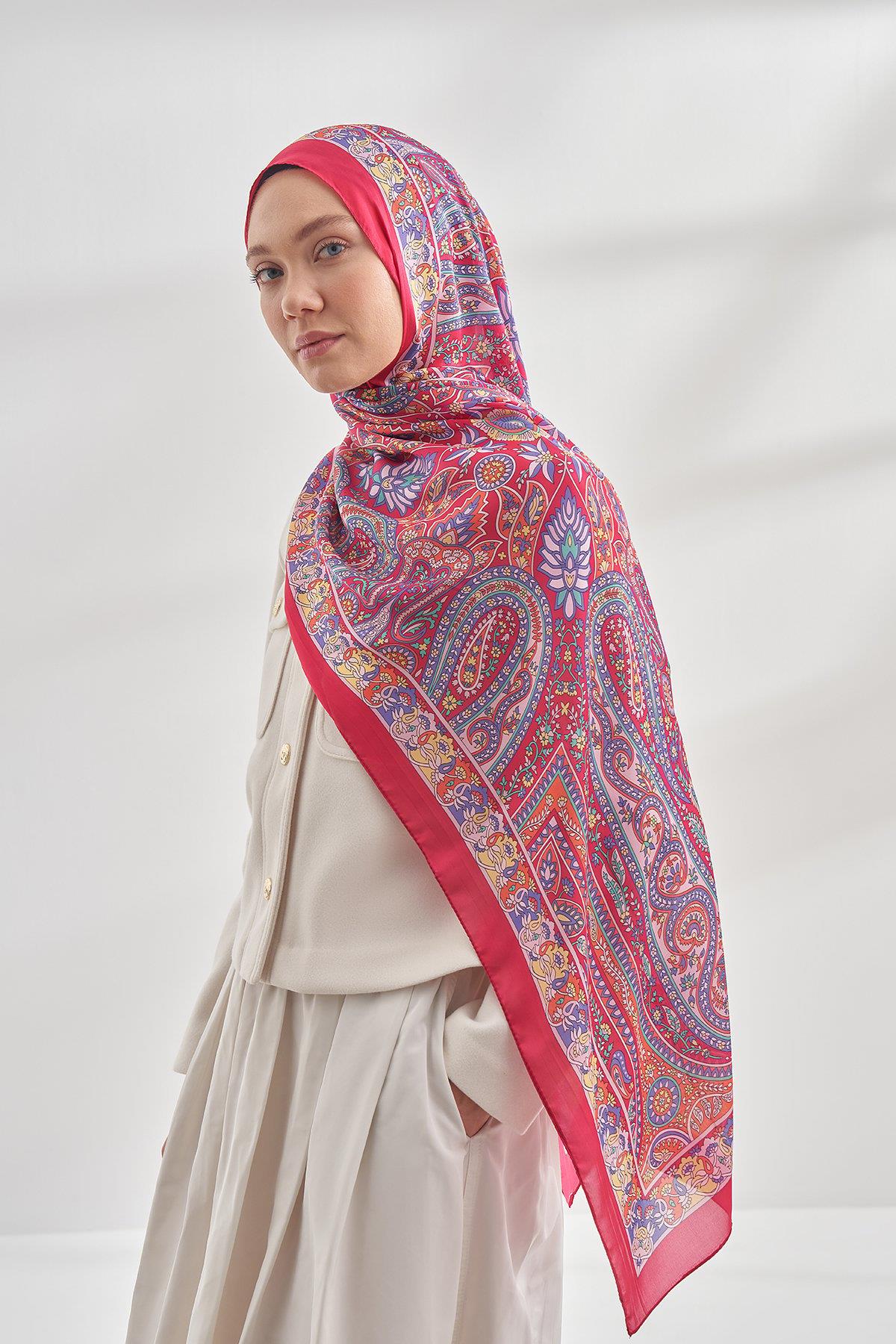 Armanda Özel Seri Etnik Desen Şal 6035-Fuşya