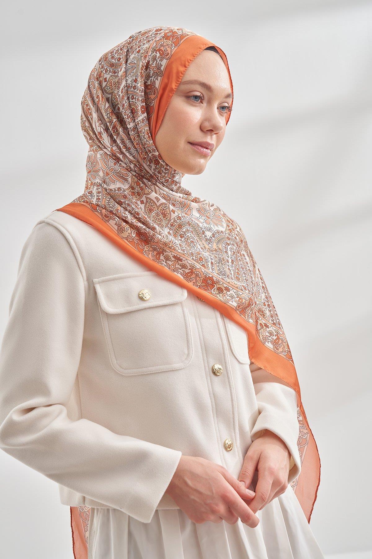 Armanda Özel Seri Etnik Desen Şal 6035-Turuncu