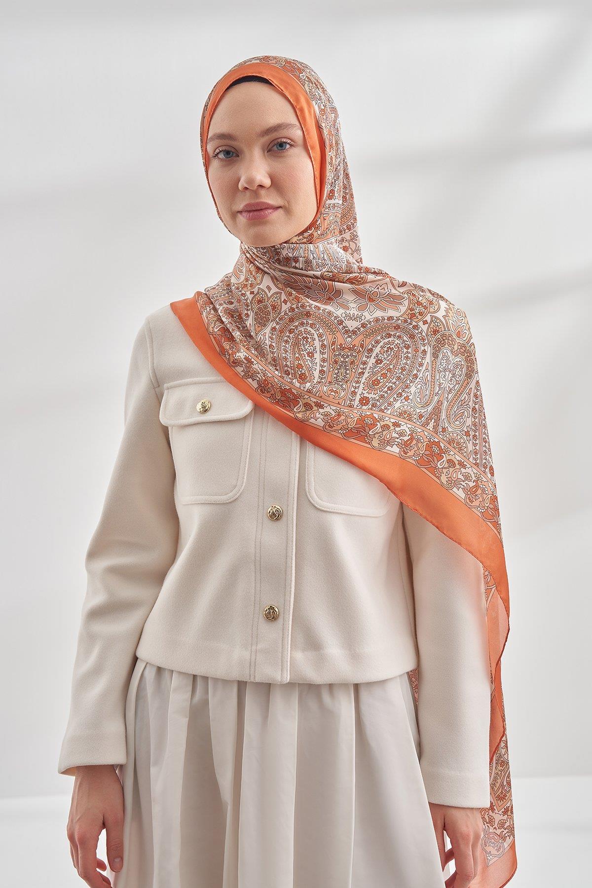 Armanda Özel Seri Etnik Desen Şal 6035-Turuncu