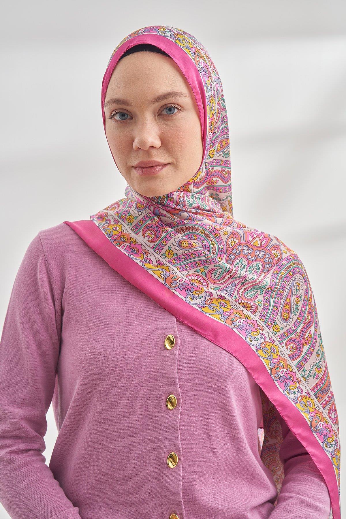 Armanda Özel Seri Etnik Desen Şal 6035-Fuşya Pembe