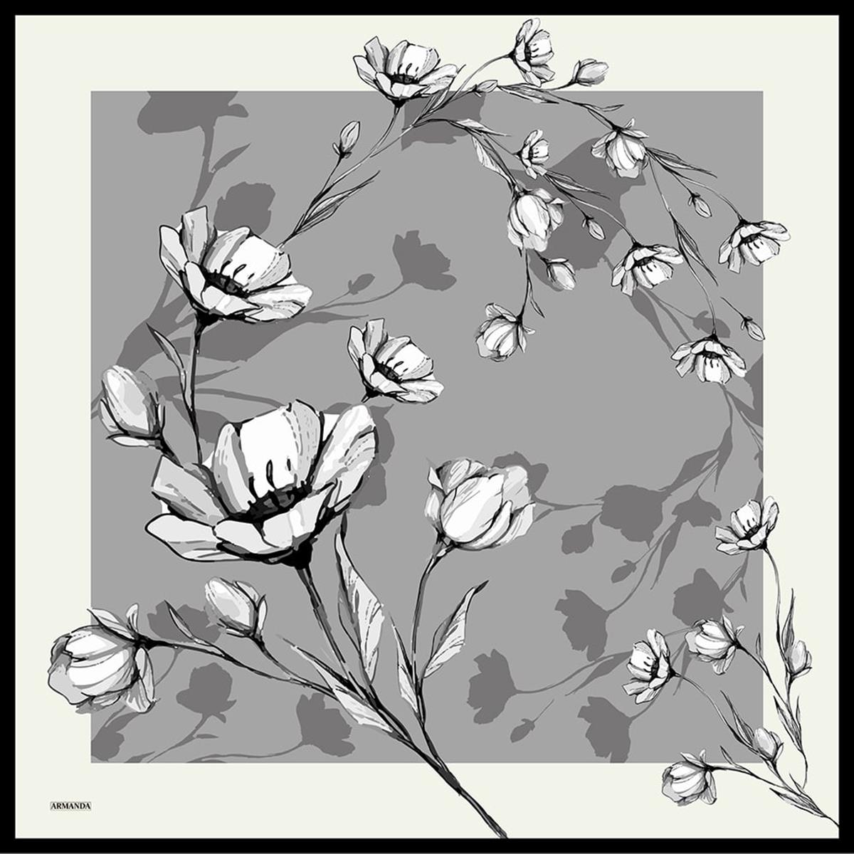 Armanda Plumeria Desen Tivil İpek Eşarp 4333-Gri