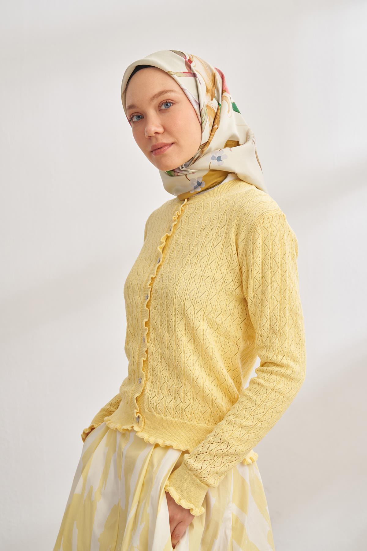 Armanda Rosie DesenTivil İpek Eşarp 4315-Yağ Yeşili