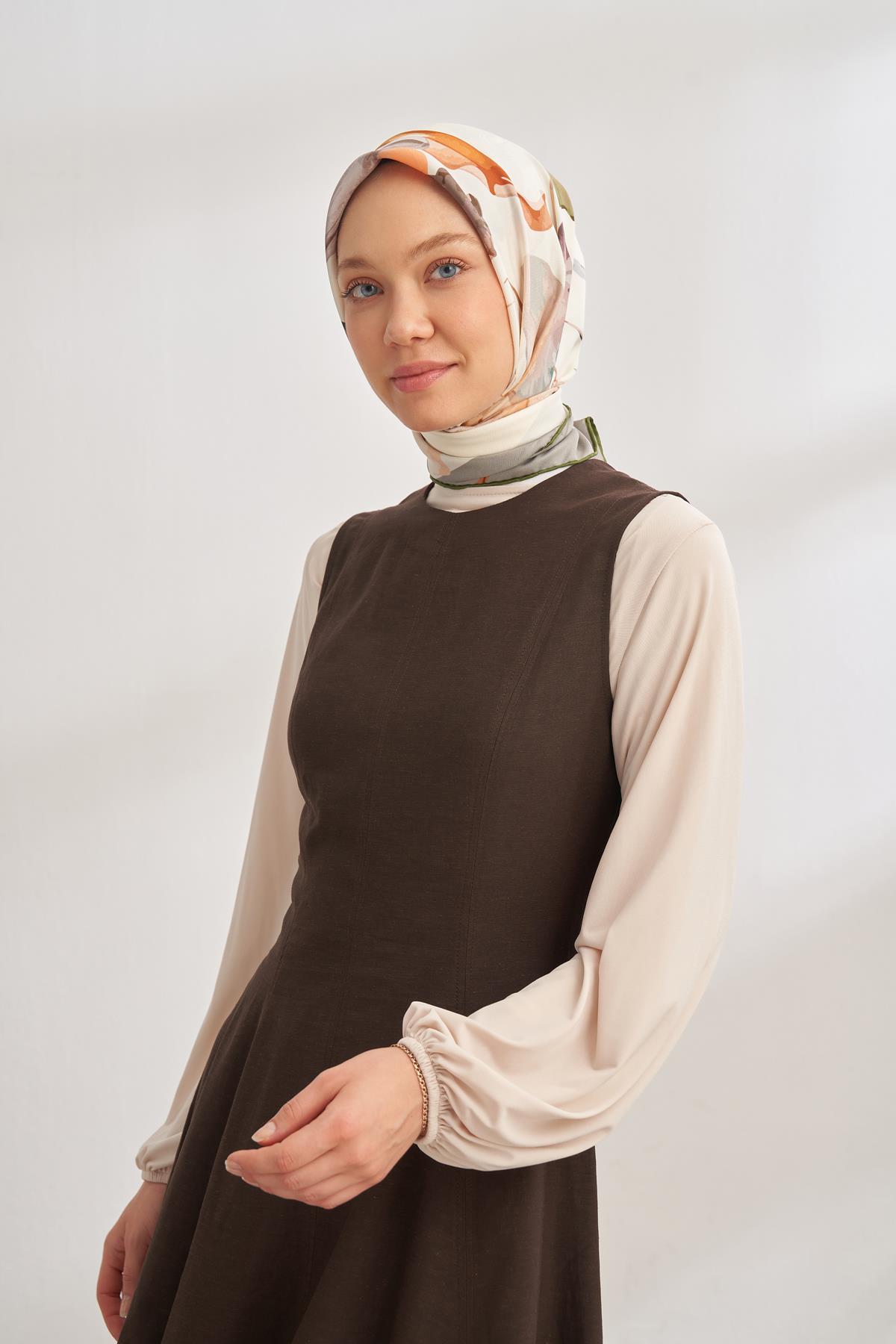 Armanda Rosie DesenTivil İpek Eşarp 4315-Keten Yeşili