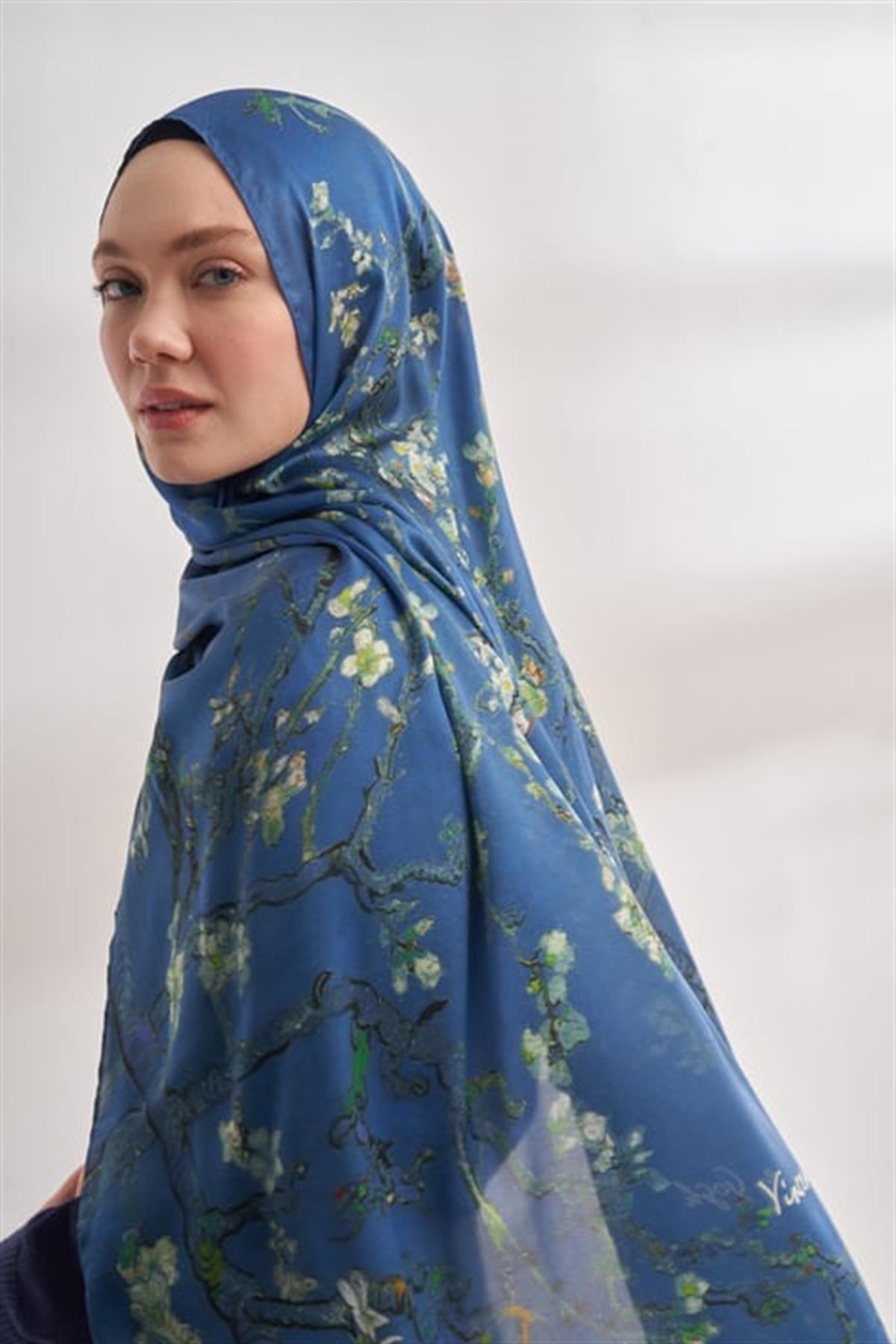 Armanda Vual Almond Bloom Desen Şal 04464-İndigo