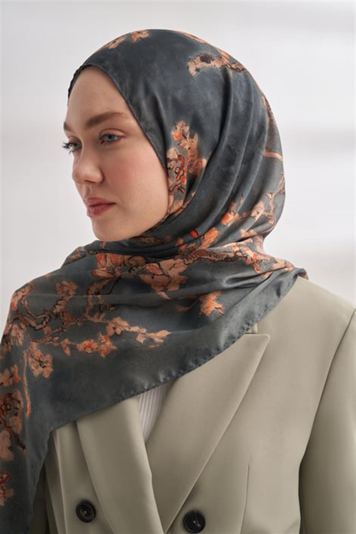 Armanda Vual Almond Bloom Desen Şal 04464-Sis Mavisi