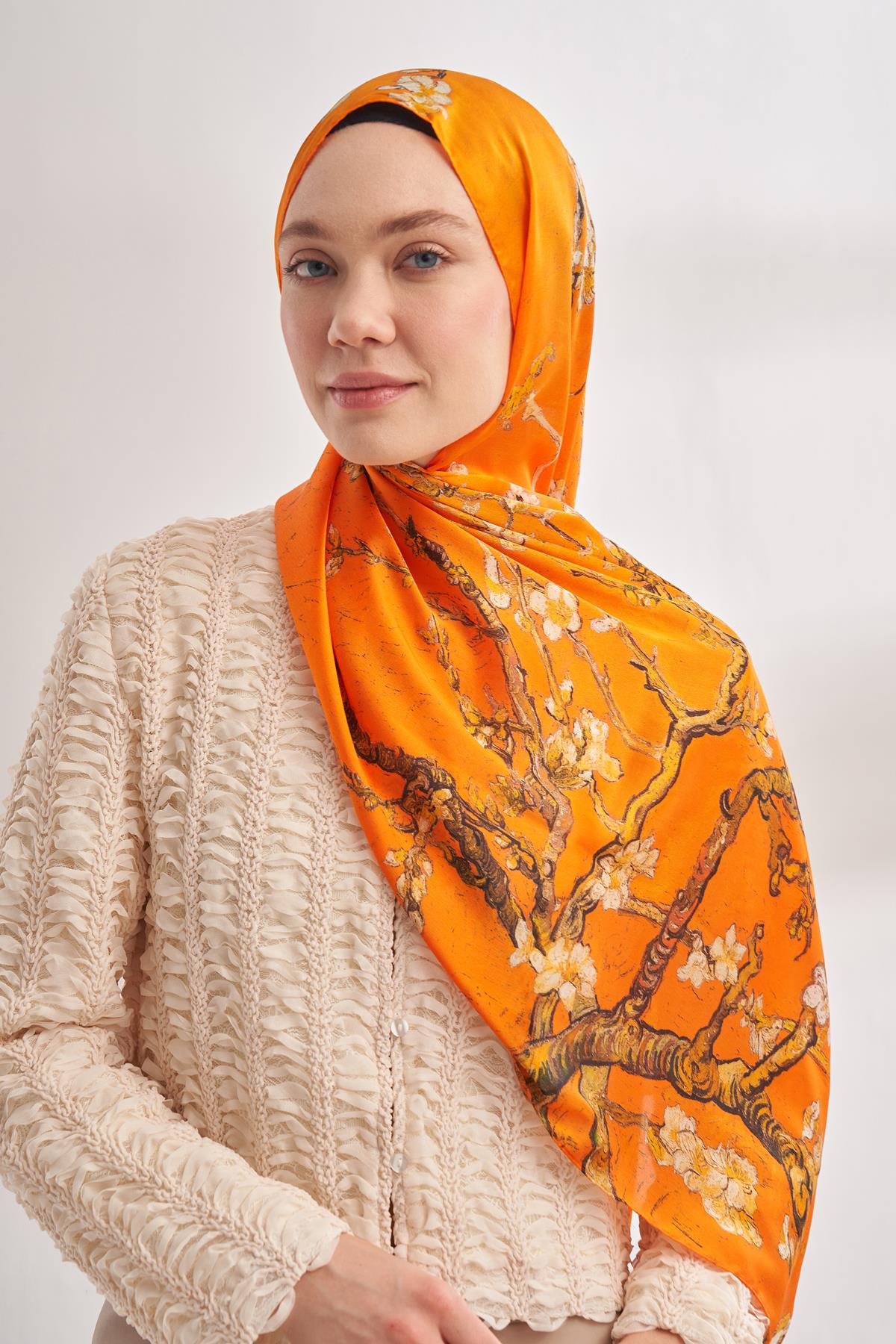 Armanda Vual Almond Bloom Desen Şal 04464-Orange