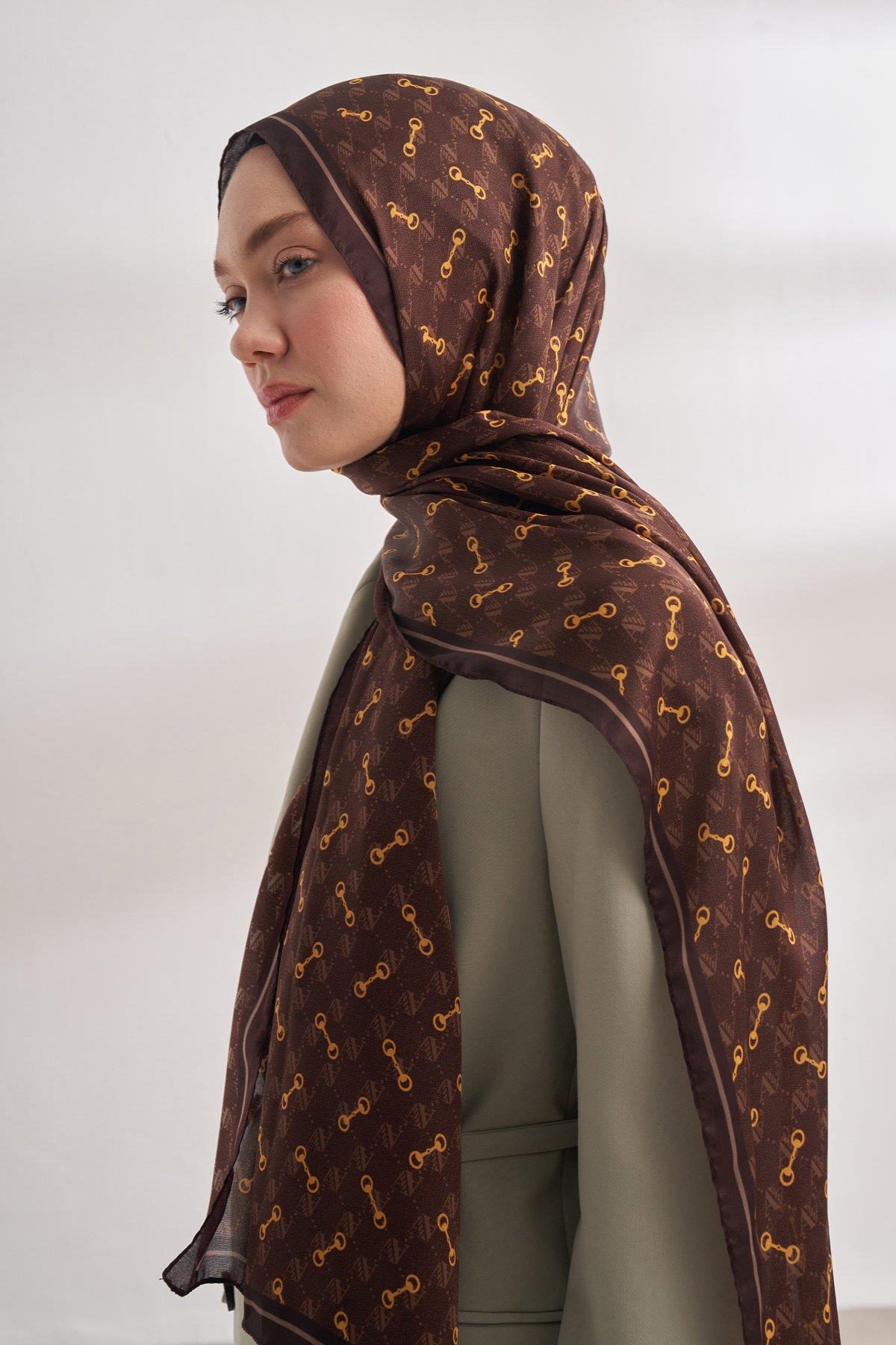 Armanda Vual Monogram Desen Şal 3361-Acı Kahve