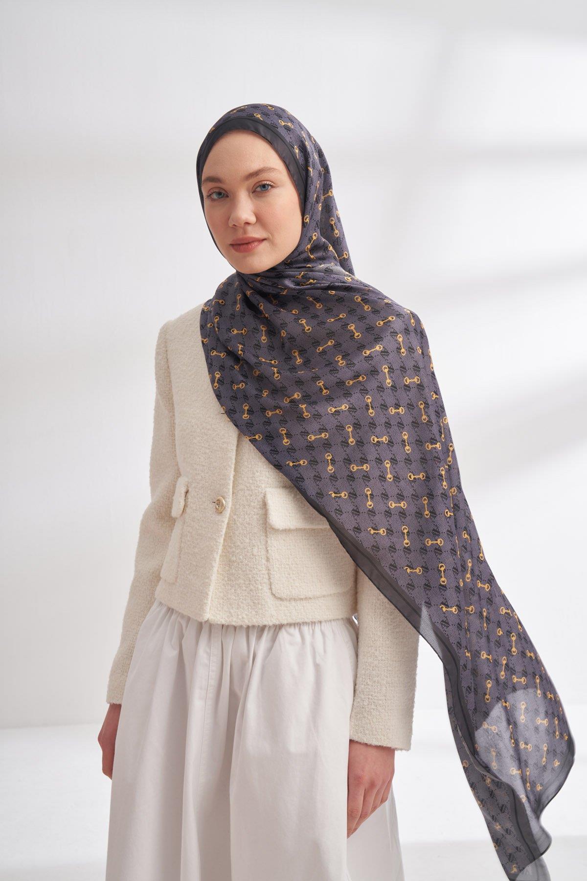 Armanda Vual Monogram Desen Şal 3361-Antrasit
