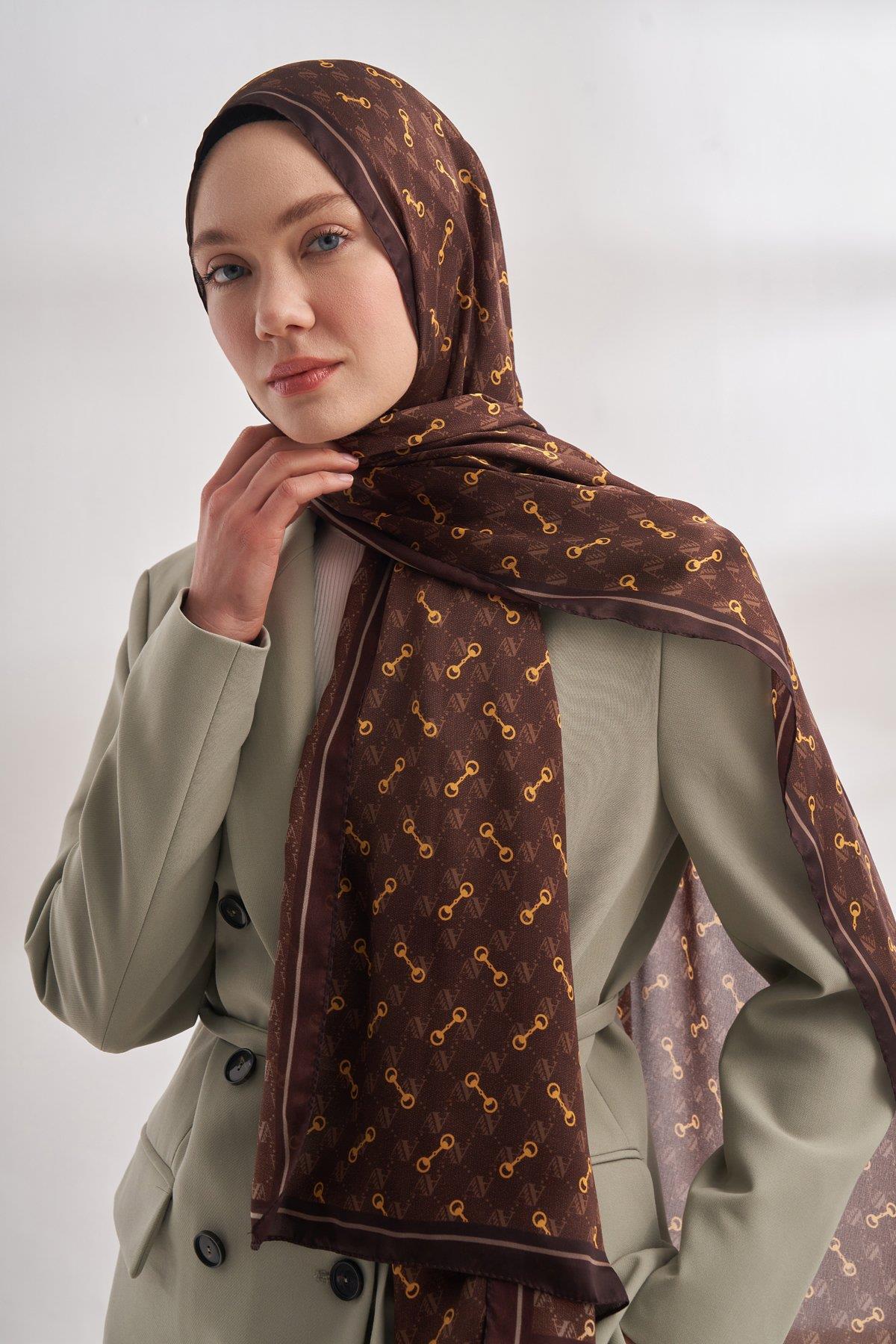 Armanda Vual Monogram Desen Şal 3361-Acı Kahve