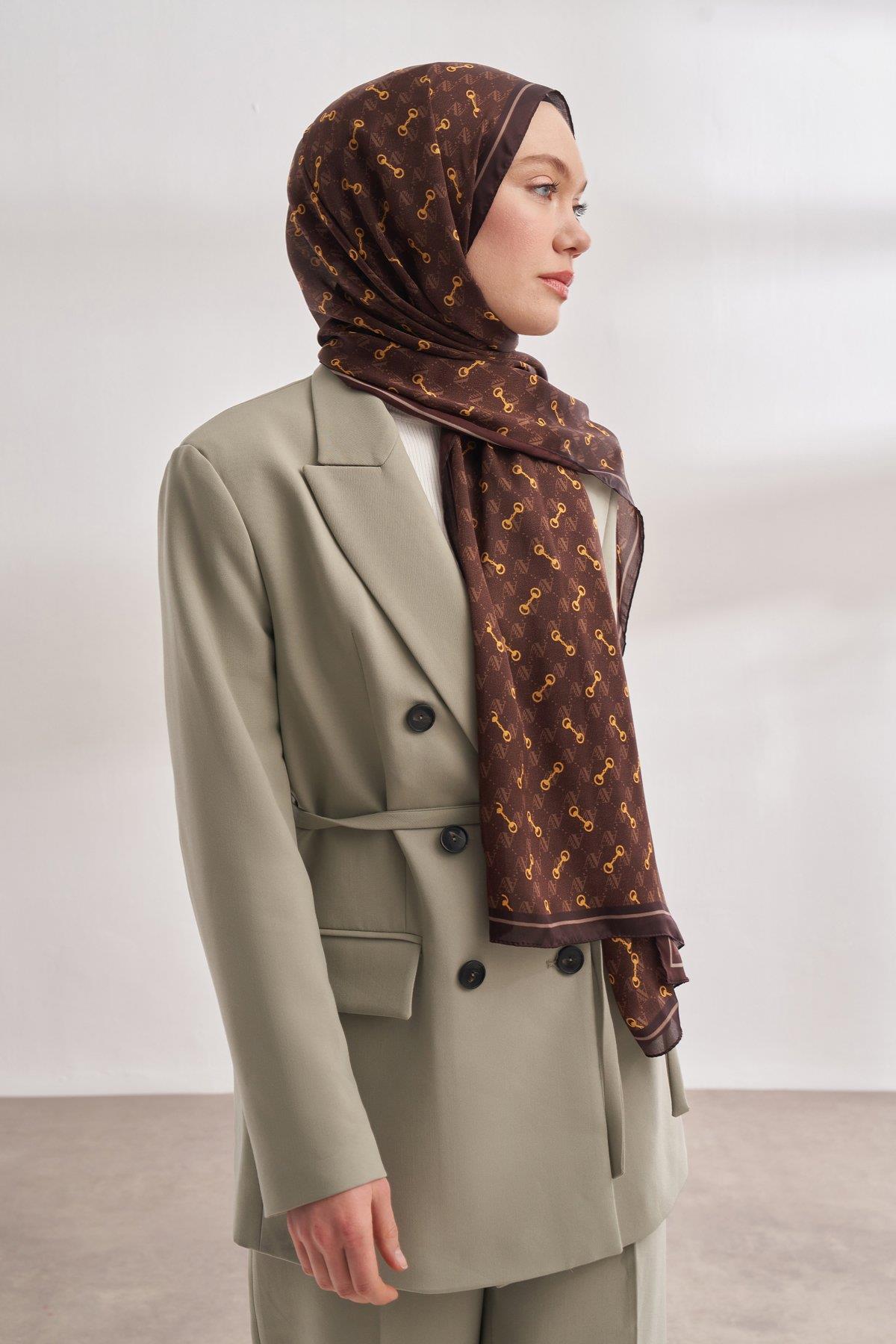 Armanda Vual Monogram Desen Şal 3361-Acı Kahve
