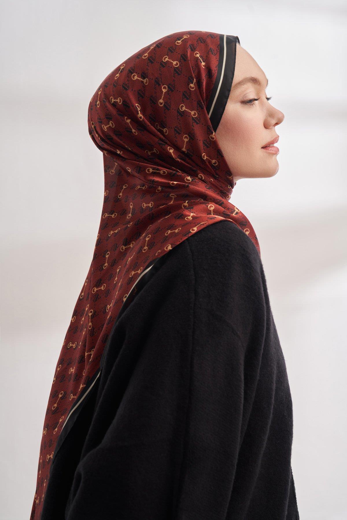 Armanda Vual Monogram Desen Şal 3361-Bordo