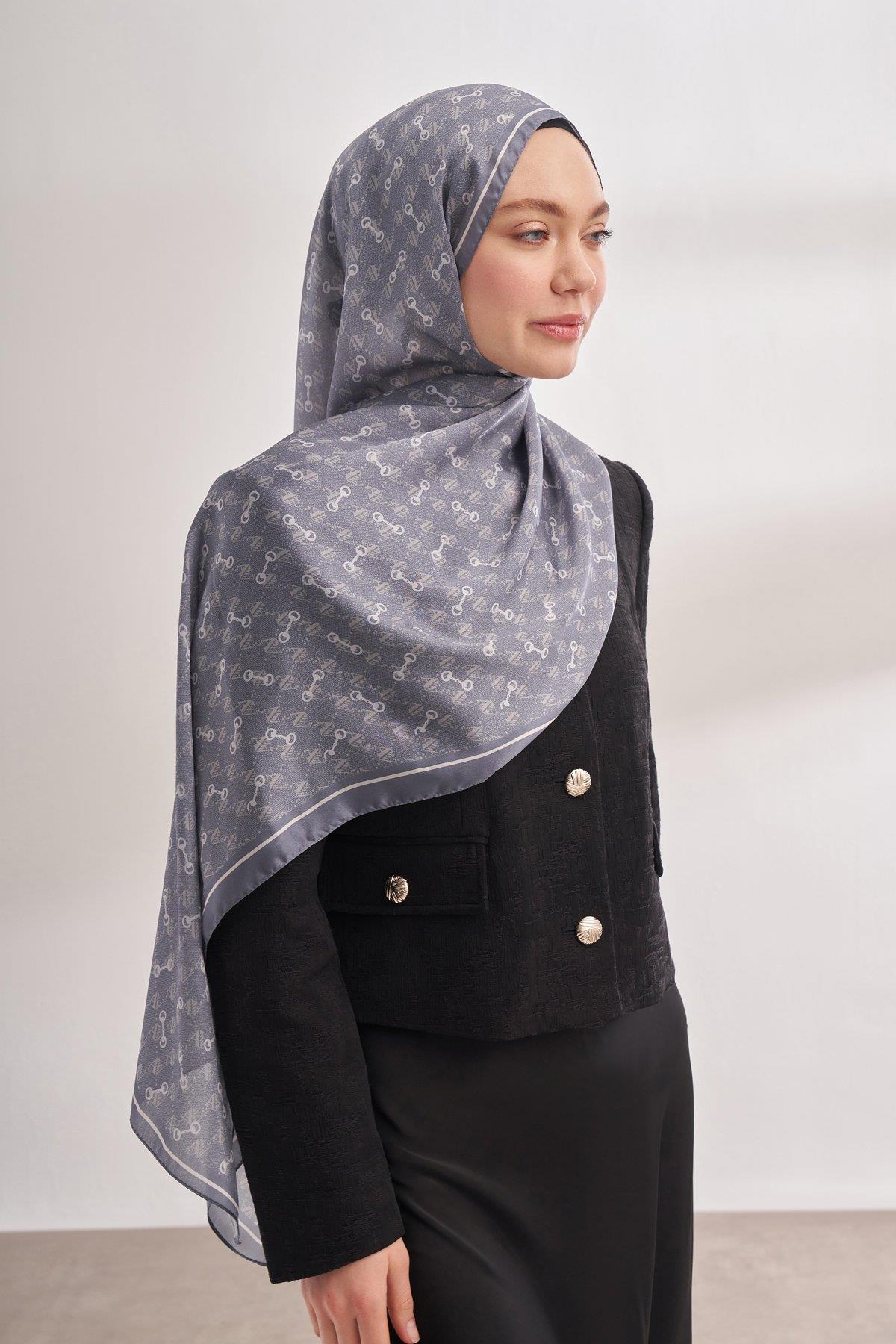 Armanda Vual Monogram Desen Şal 3361-Gri