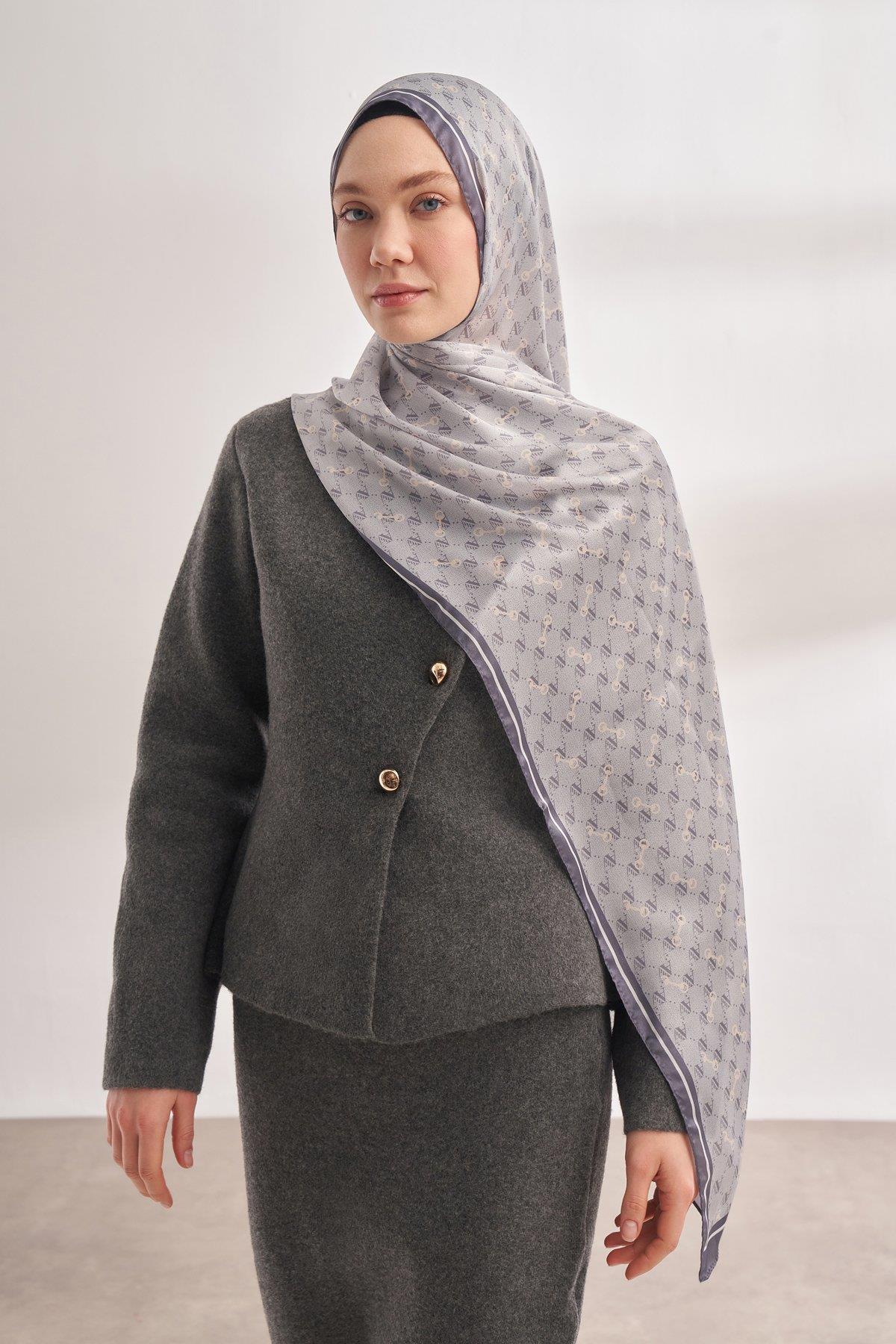 Armanda Vual Monogram Desen Şal 3361-Gümüş Gri