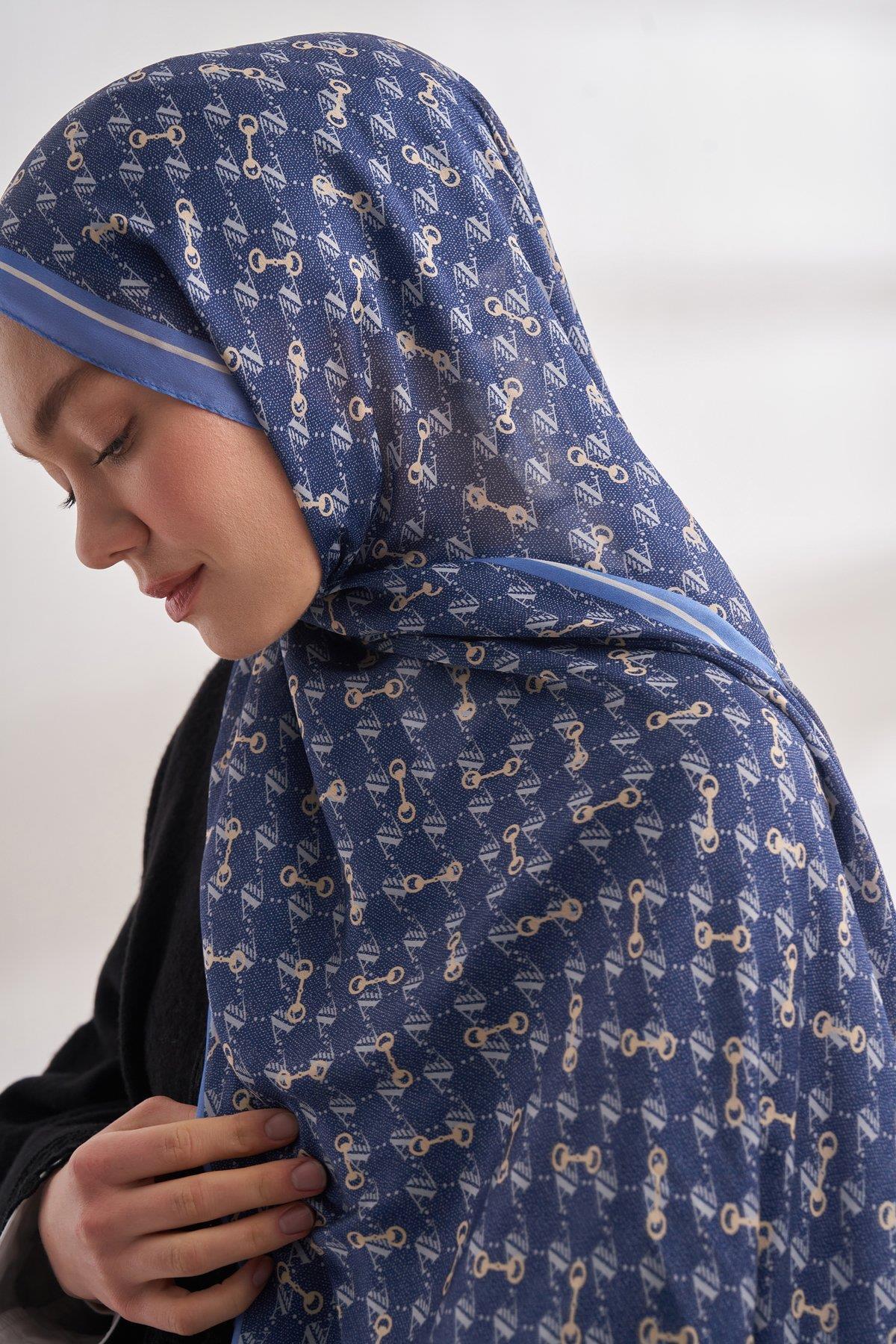 Armanda Vual Monogram Desen Şal 3361-İndigo