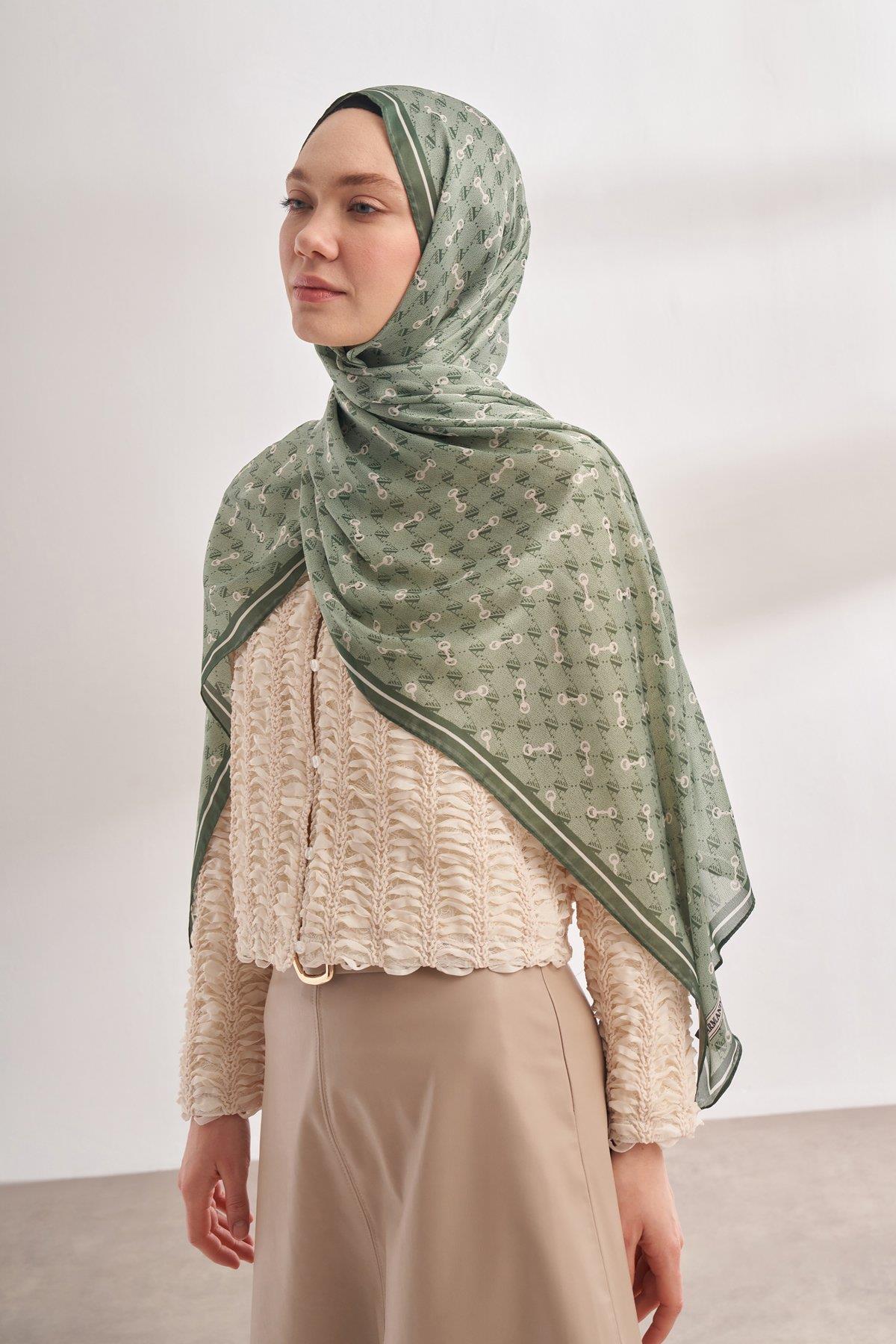 Armanda Vual Monogram Desen Şal 3361-Keten Yeşili