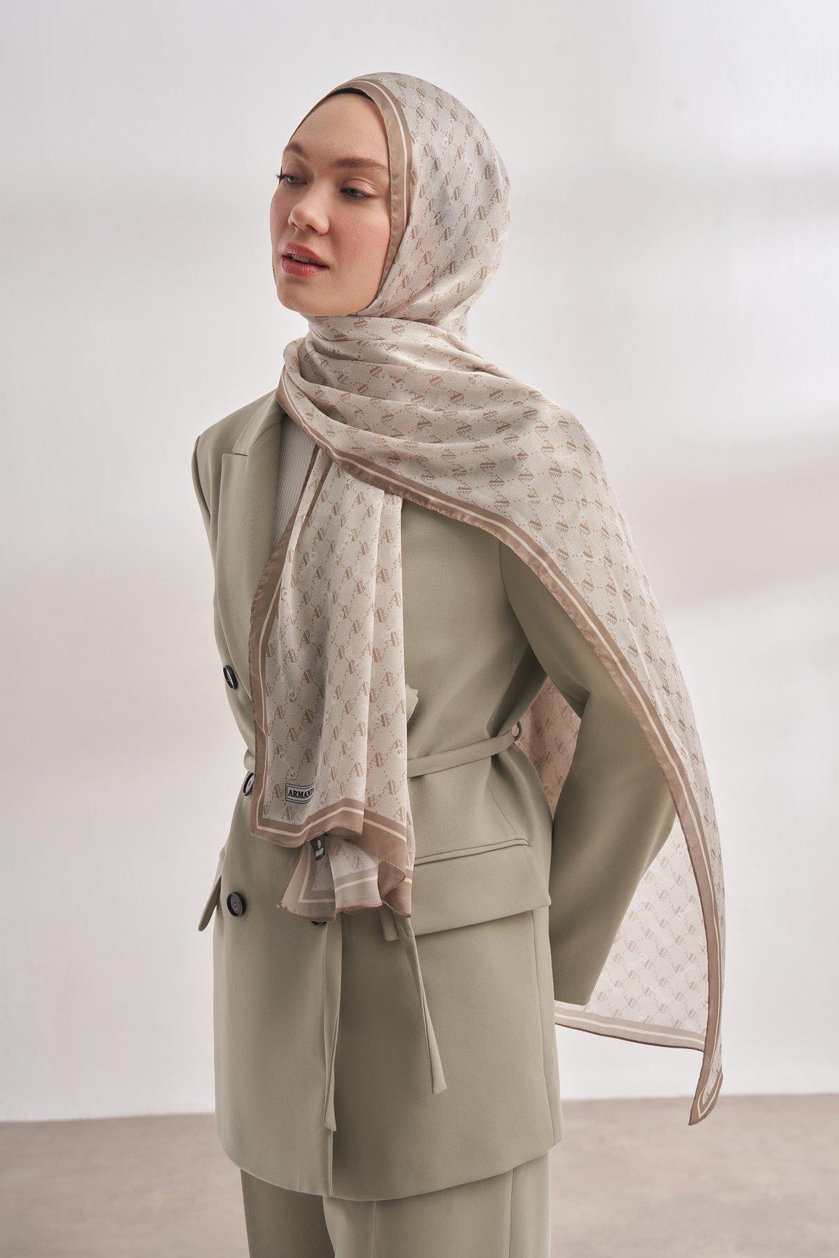 Armanda Vual Monogram Desen Şal 3361-NATUREL