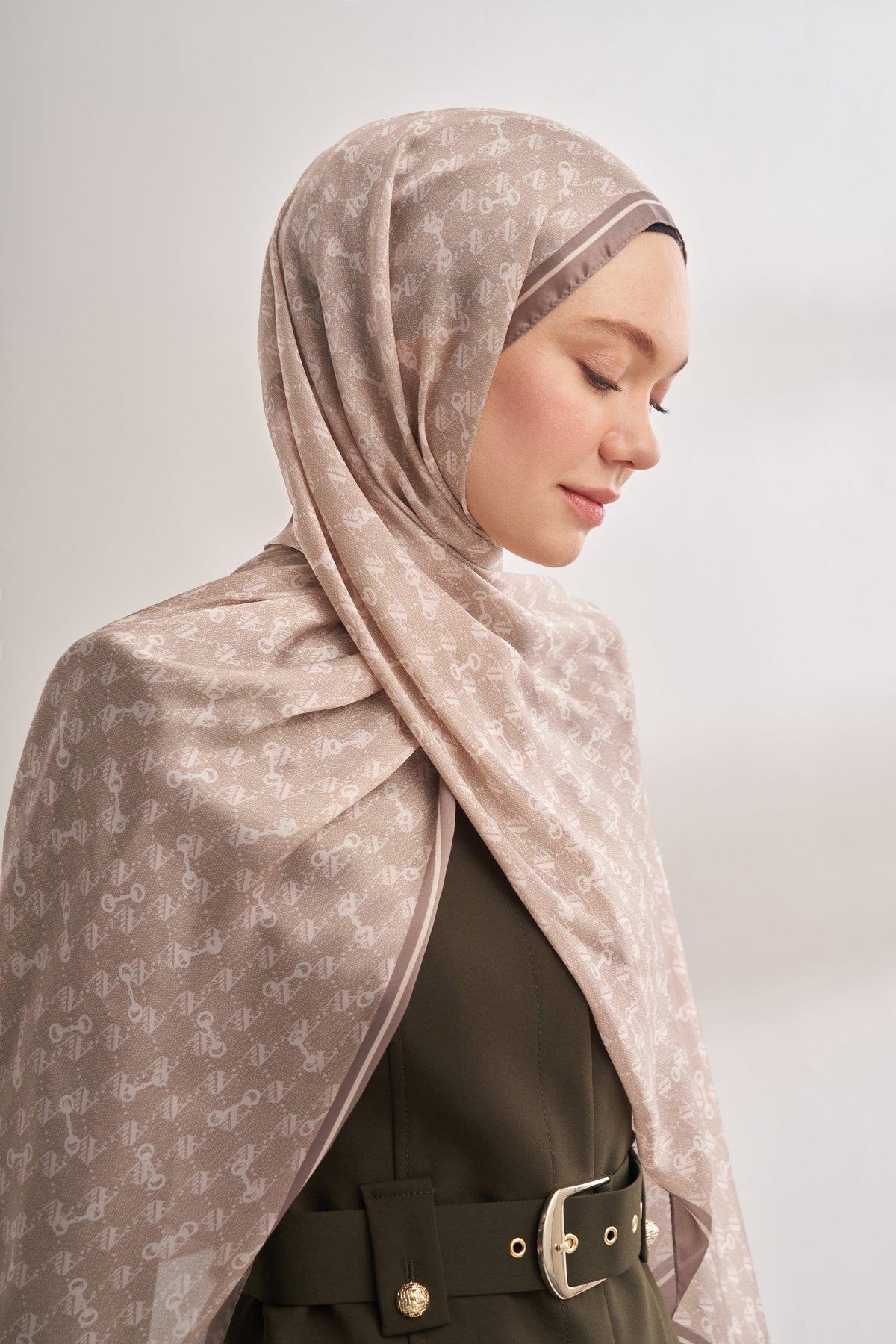 Armanda Vual Monogram Desen Şal 3361-Nude