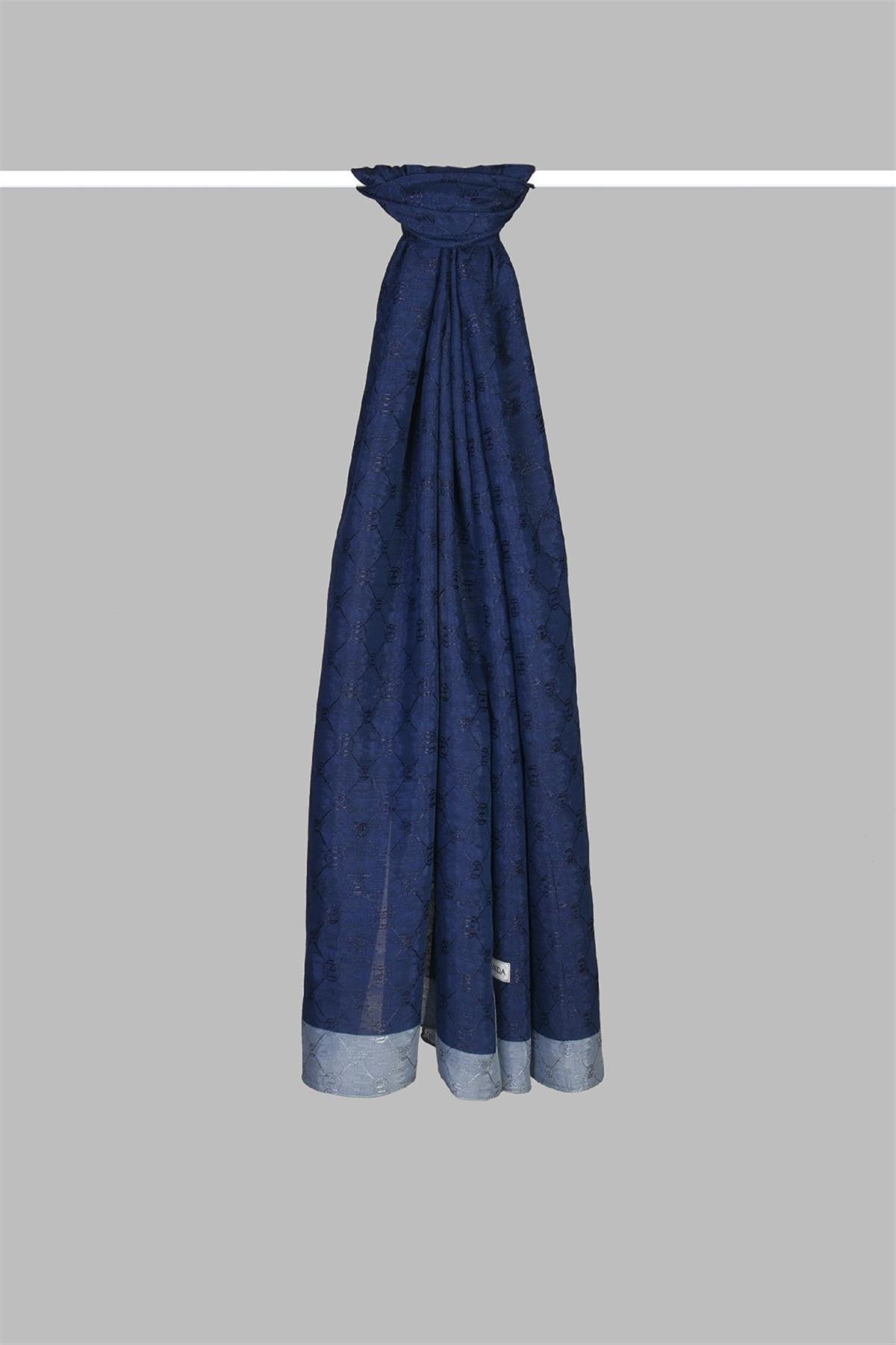 Armanda Zincir Monogram Desenli Şal 3042-Lacivert