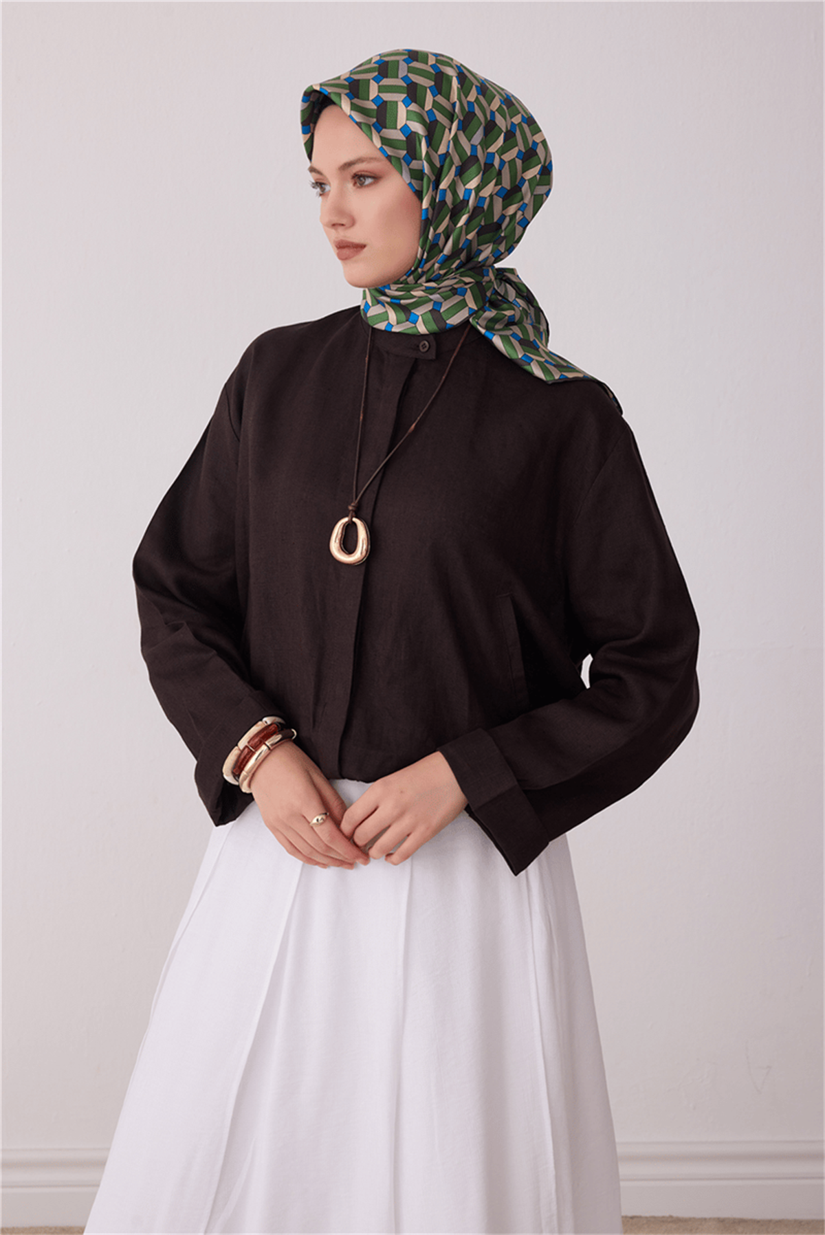 Belli Geometrik Desen Tivil İpek Eşarp E26KA4407D01-84