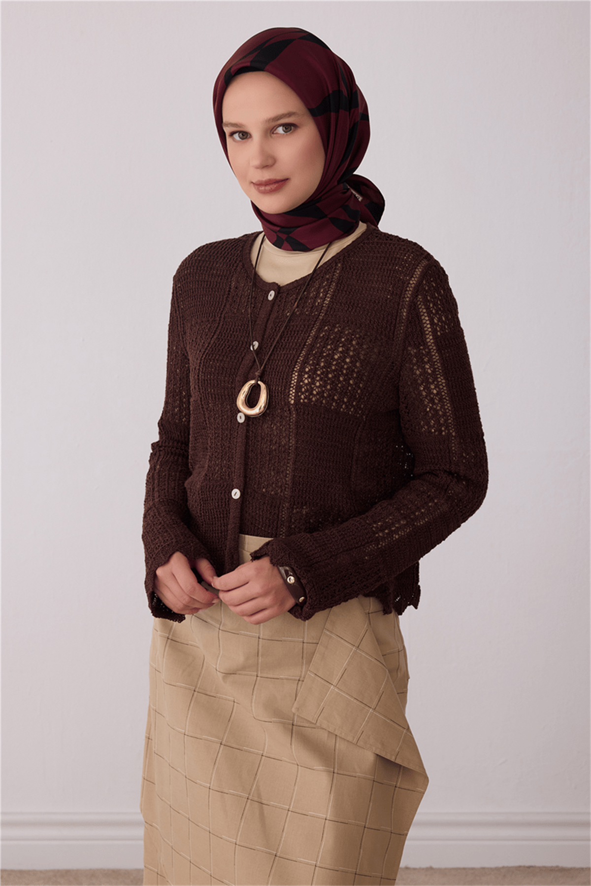 Belli Geometrik Desen Tivil İpek Eşarp E26KA4429D01-32