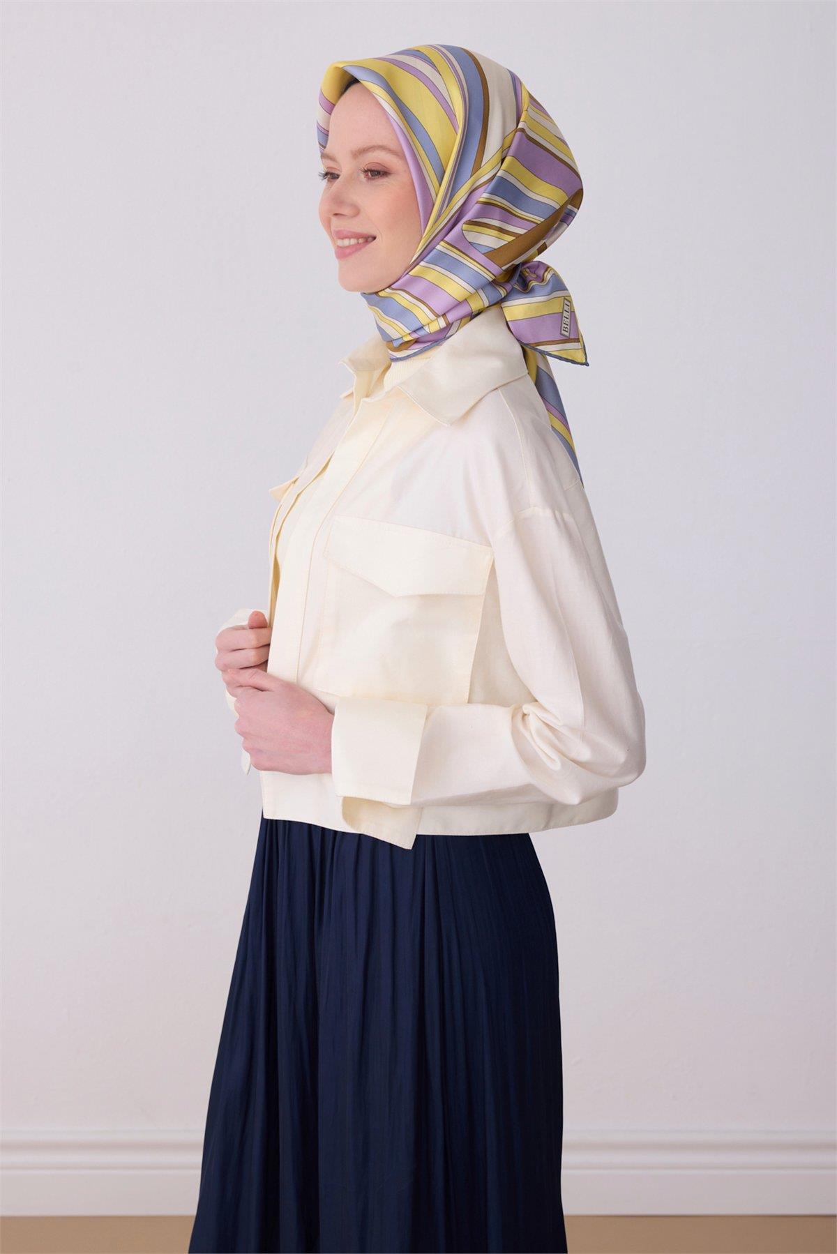 Belli Geometrik Desen Tivil İpek Eşarp 4311D E26YA4311D01-03