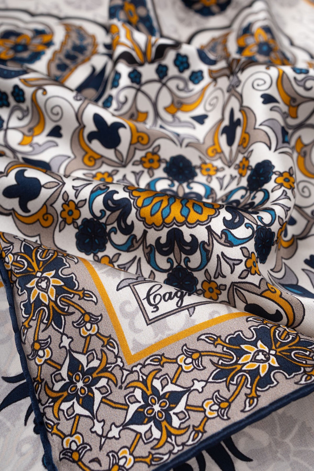Çağrı İpek Rumi Desen İpek Mendil Fular DG10062-2