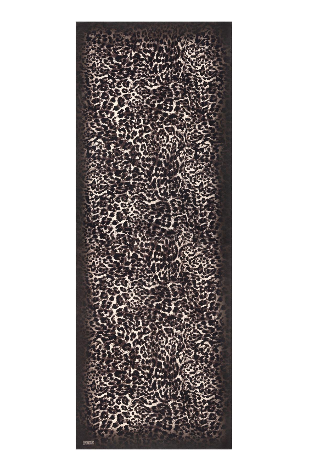 Çağrı İpek Leopar Desenli Demor Krep İpek Şal 15258-2