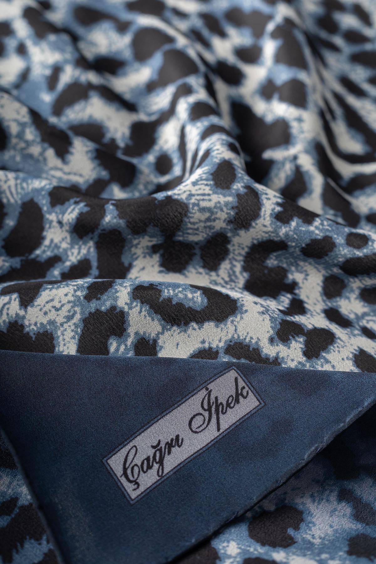 Çağrı İpek Leopar Desenli Demor Krep İpek Şal 15258-5