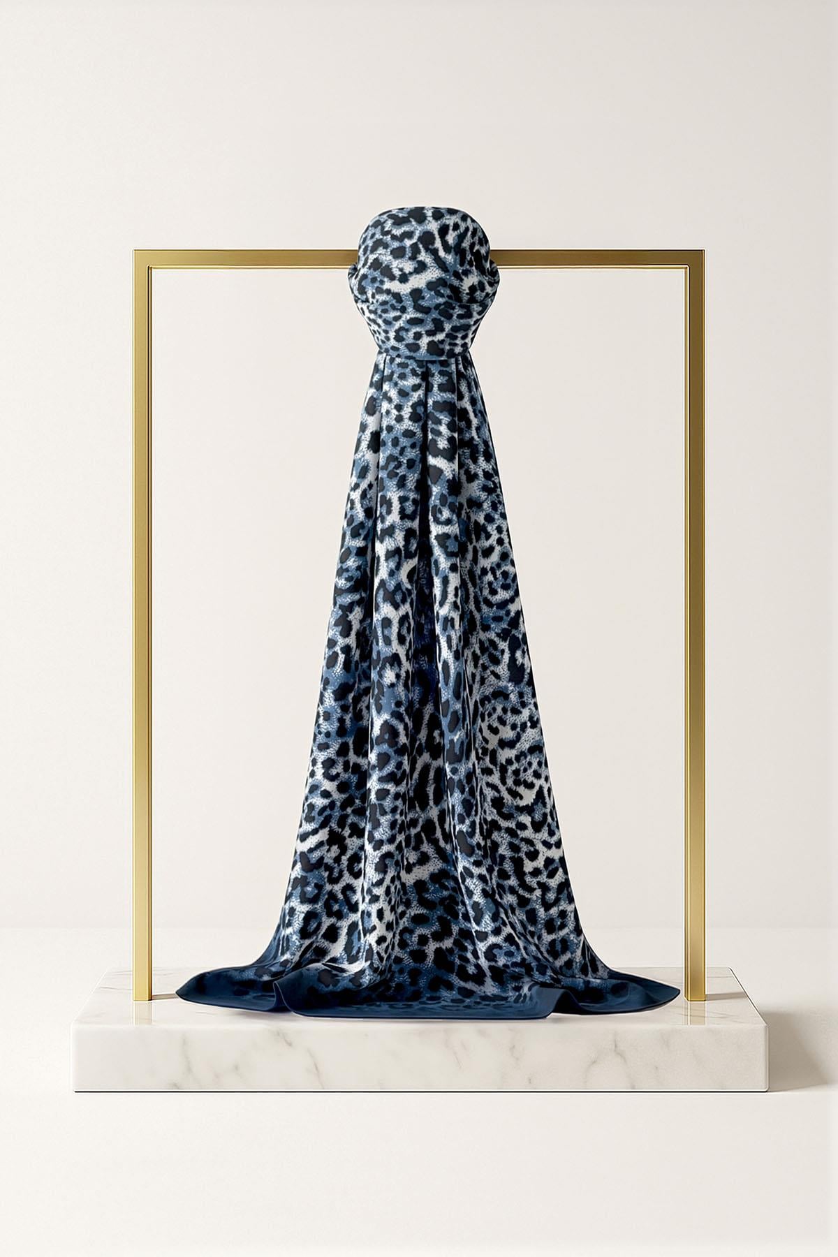 Çağrı İpek Leopar Desenli Demor Krep İpek Şal 15258-5