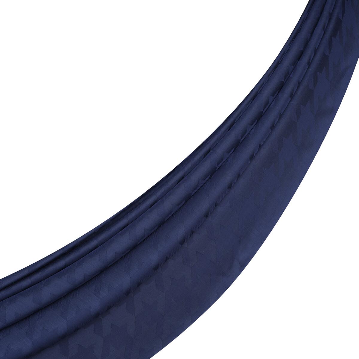 İpekevi Dört Mevsim Kazayağı Desenli Monogram Şal 04390-Lacivert