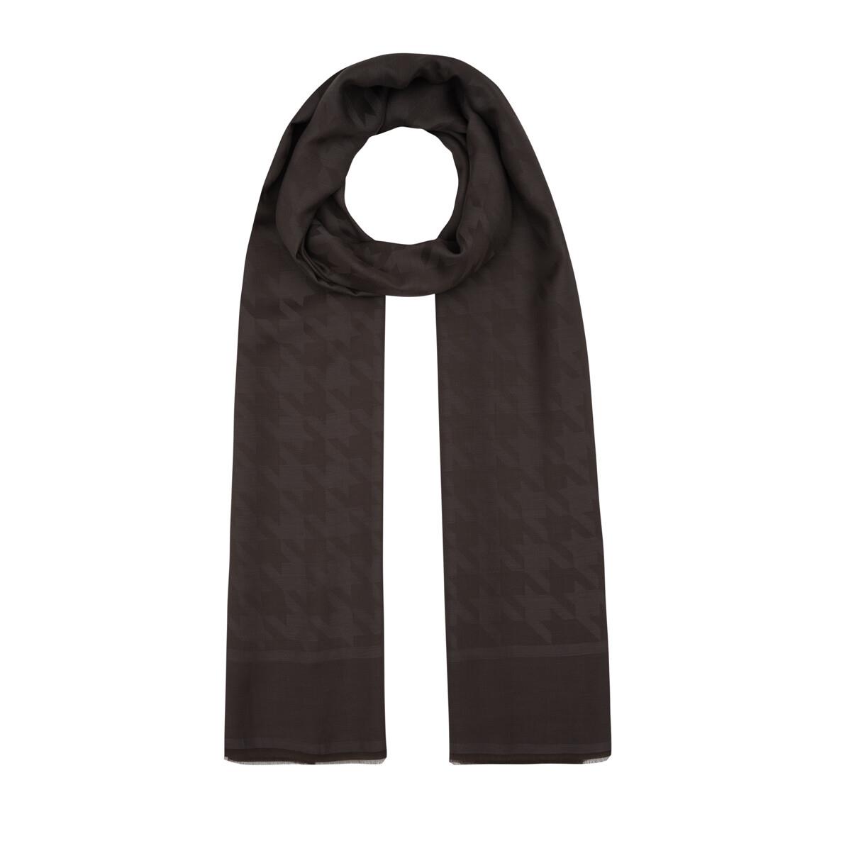 İpekevi Dört Mevsim Kazayağı Desenli Monogram Şal 04390-Acı Kahve
