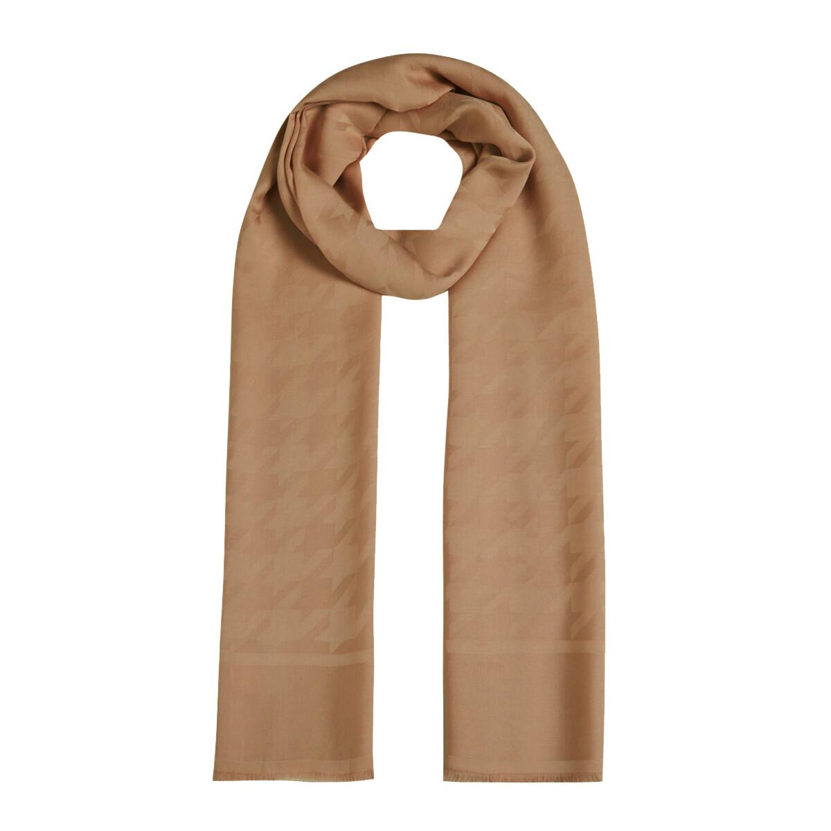 İpekevi Dört Mevsim Kazayağı Desenli Monogram Şal 04390-Bal Köpüğü