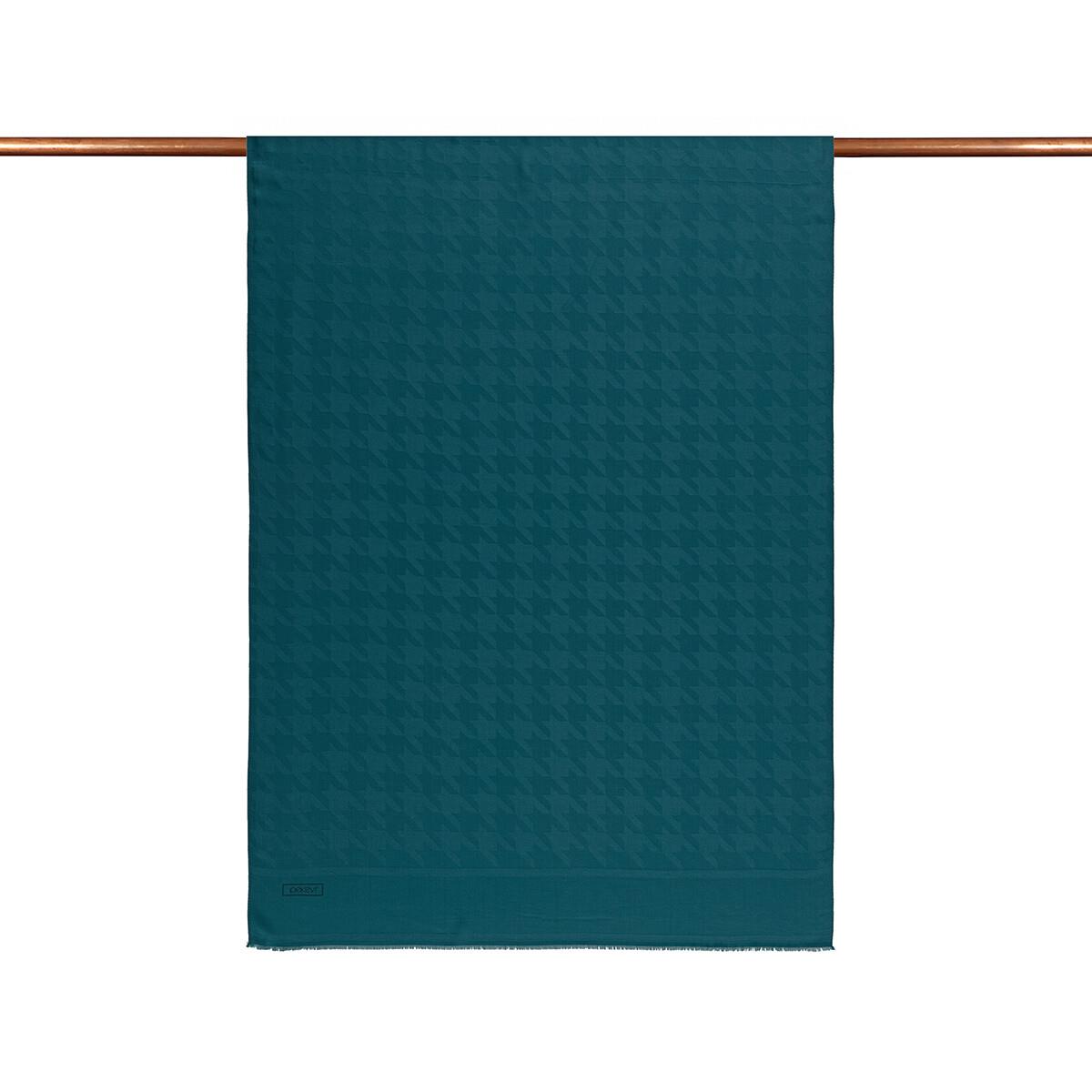 İpekevi Dört Mevsim Kazayağı Desenli Monogram Şal 04390-Petrol Mavisi