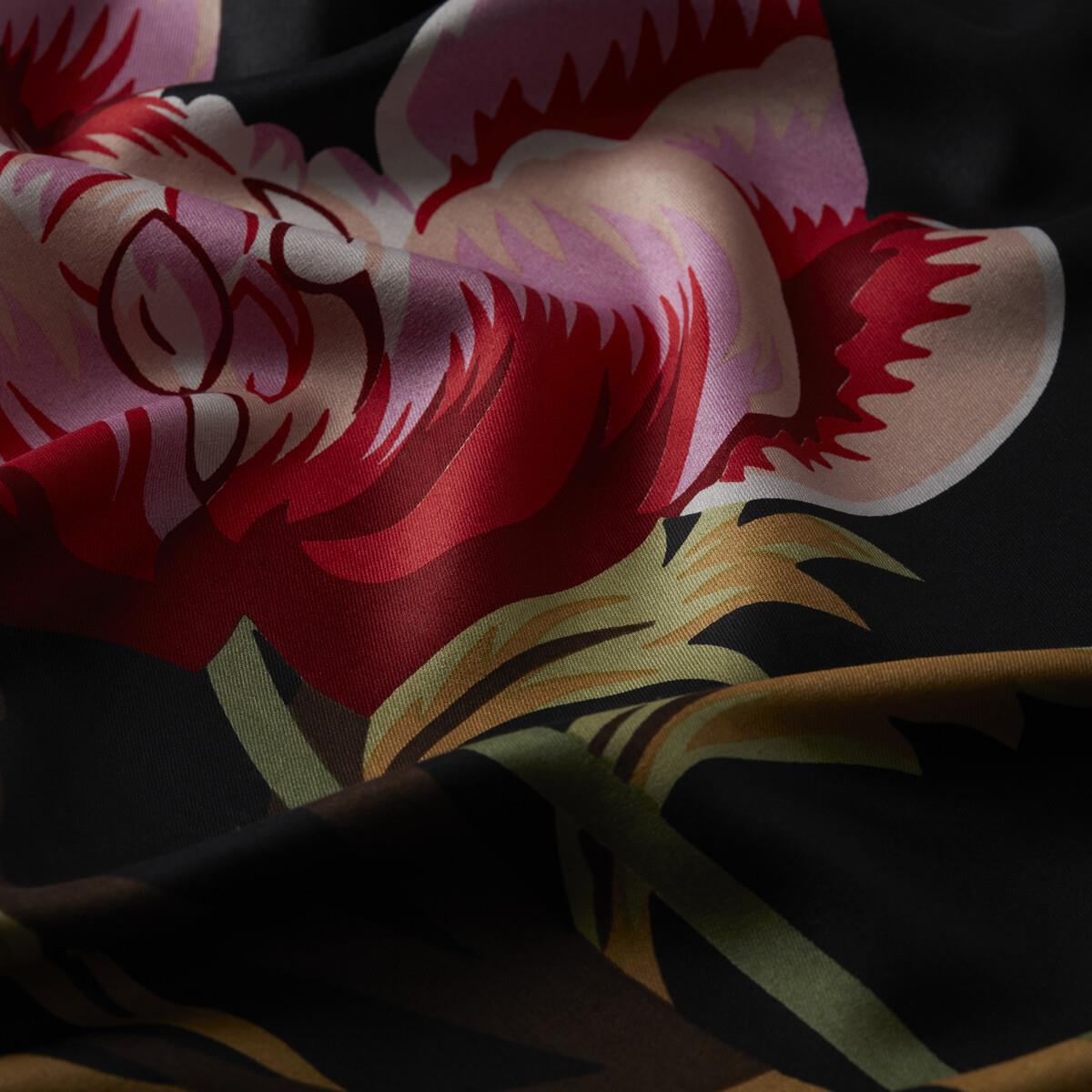 İpekevi Amaryllis Desenli İpek Şal 08023-Siyah