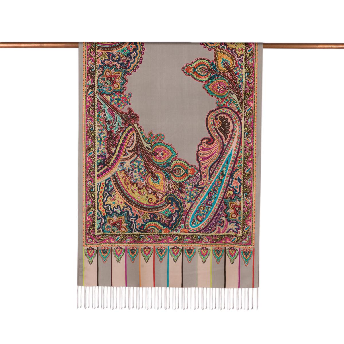 İpekevi Çerçeve Paisley Desenli İpek Şal 06564-Gümüş