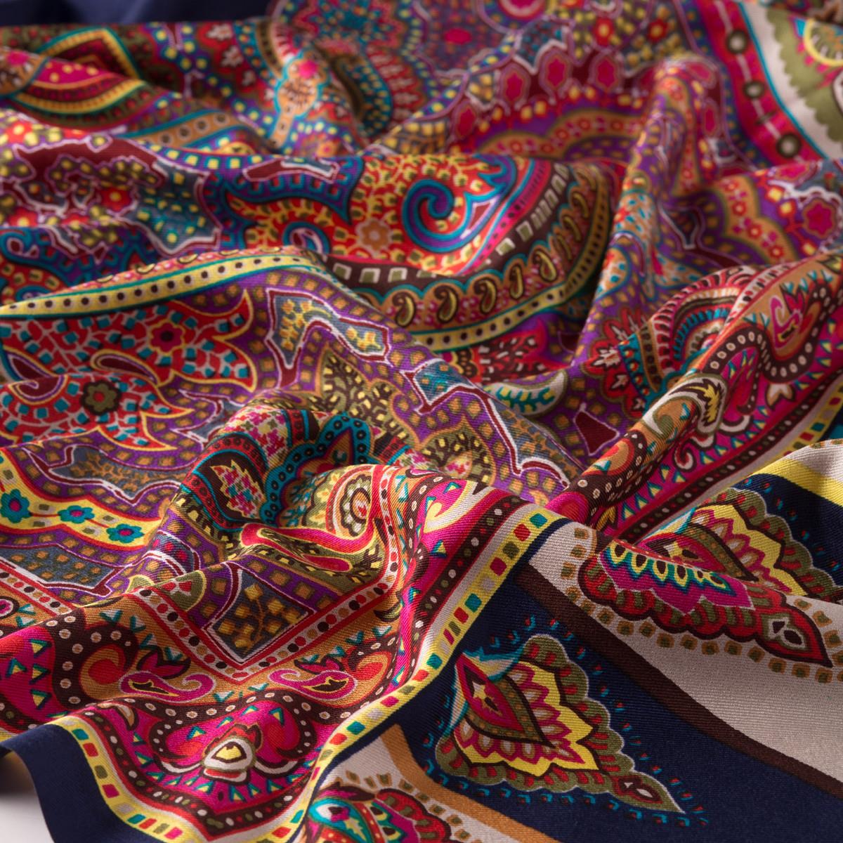 İpekevi Çerçeve Paisley Desenli İpek Şal 06564-Lacivert