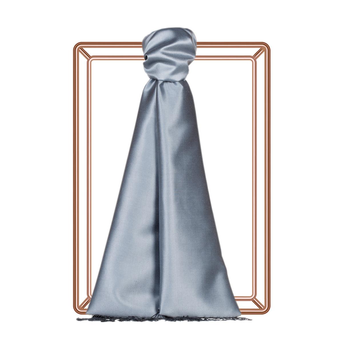 İpekevi Çift Taraflı Düz Renk İpek Şal 00927-Metalik Mavi