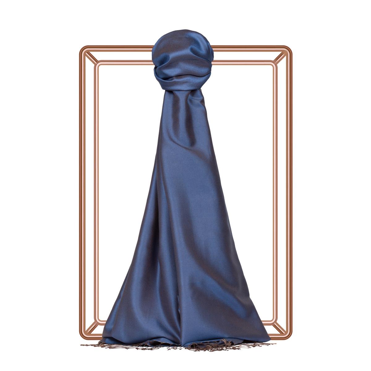 İpekevi Çift Taraflı Düz Renk İpek Şal 00927-Kot Mavi