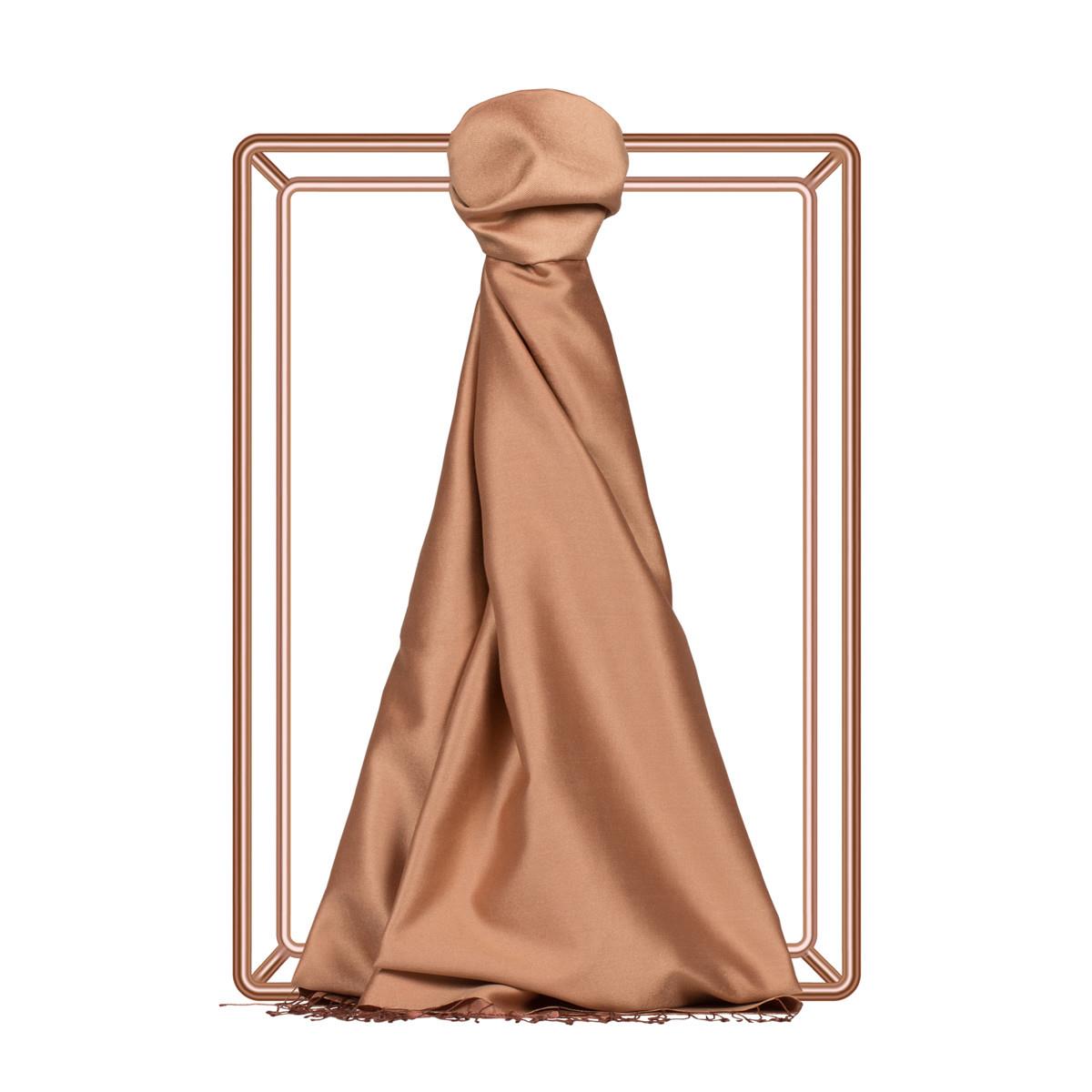 İpekevi Çift Taraflı Düz Renk İpek Şal 00927-Tarçın