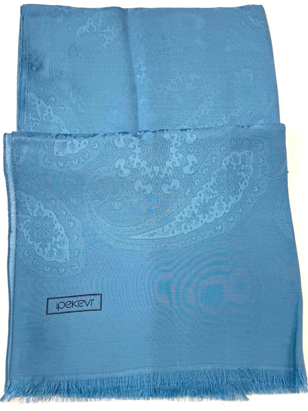İpekevi Dört Mevsim Etnik Desenli Monogram Jakar Şal 04472-Bebe Mavisi