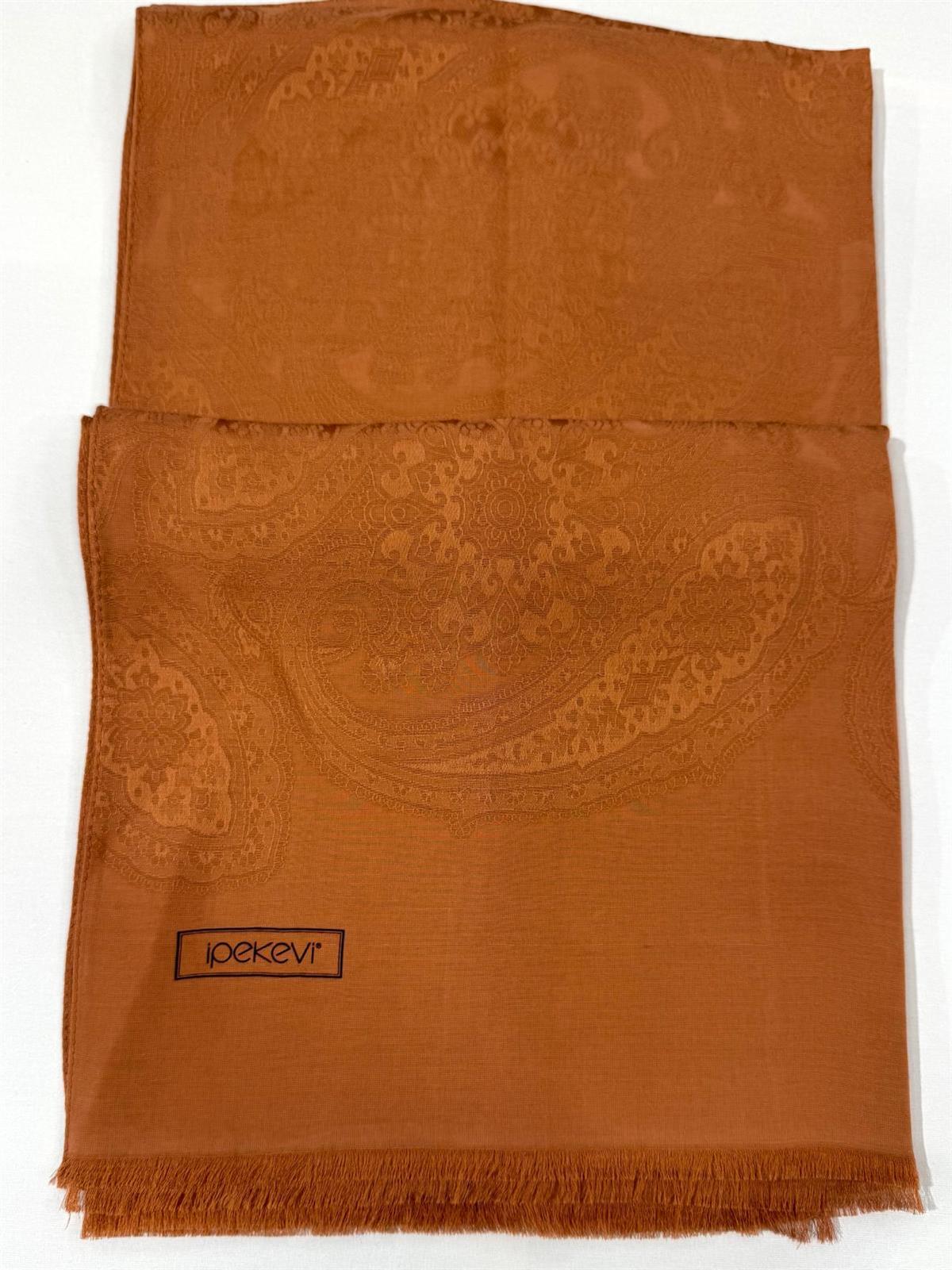 İpekevi Dört Mevsim Etnik Desenli Monogram Jakar Şal 04472-Bakır