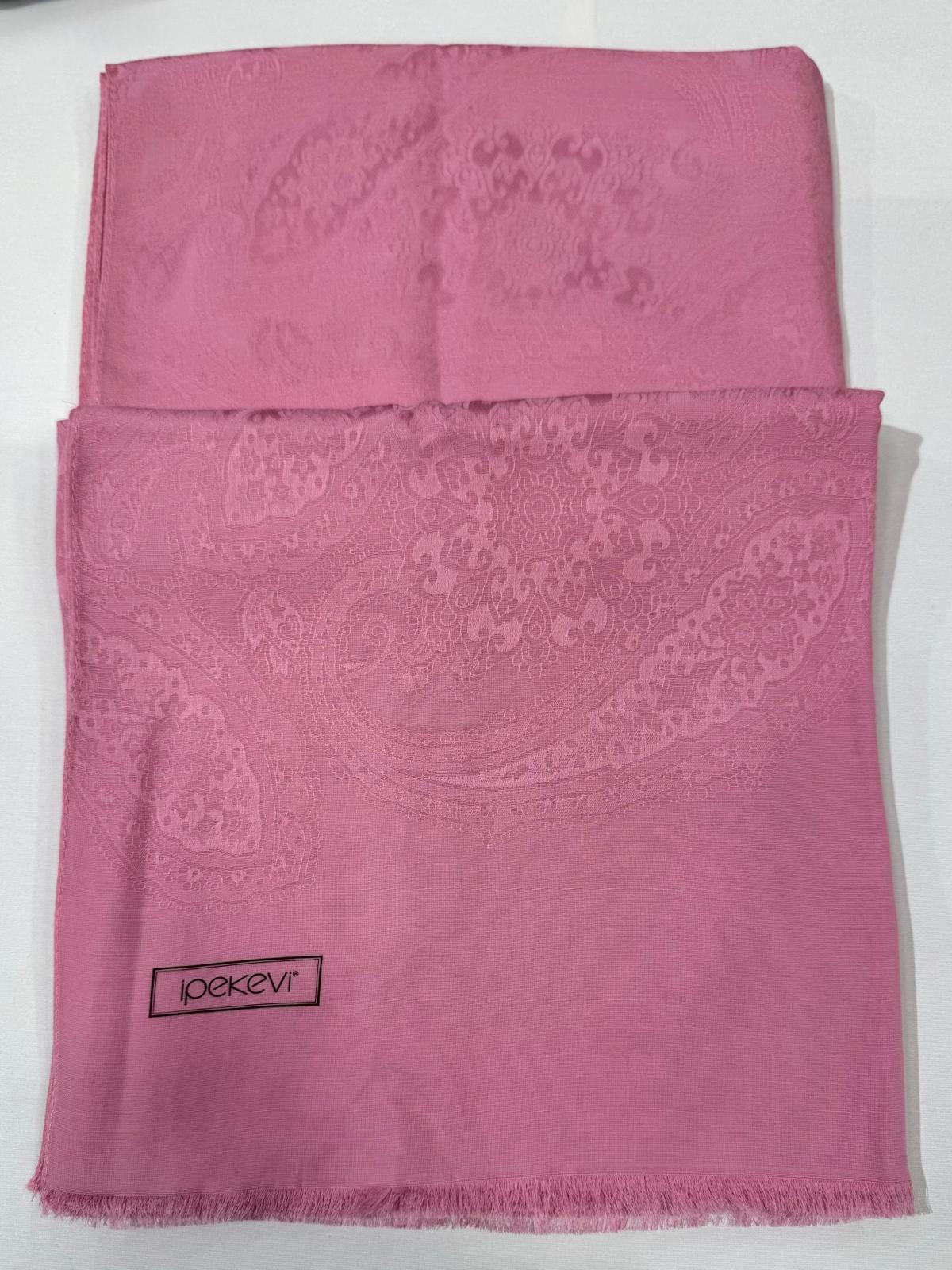 İpekevi Dört Mevsim Etnik Desenli Monogram Jakar Şal 04472-Şeker Pembe