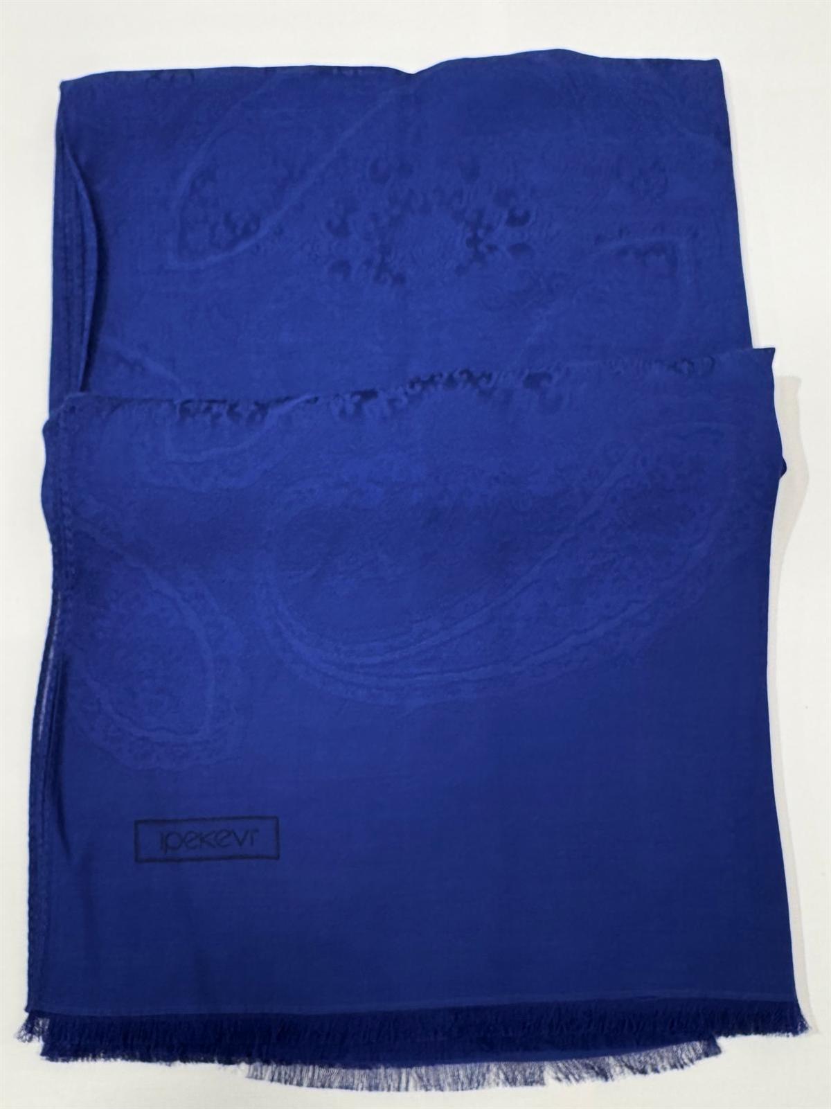 İpekevi Dört Mevsim Etnik Desenli Monogram Jakar Şal 04472-Saks Mavisi