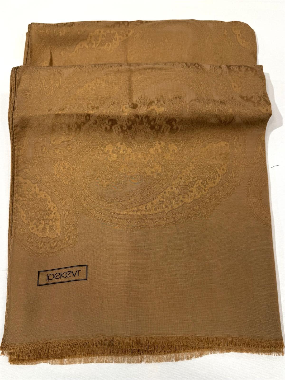 İpekevi Dört Mevsim Etnik Desenli Monogram Jakar Şal 04472-Sütlü Kahve