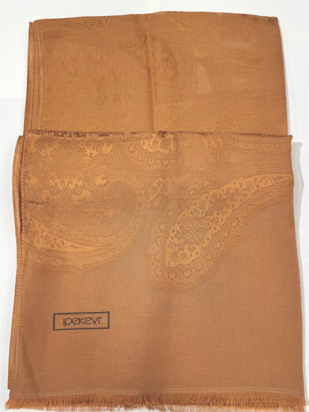 İpekevi Dört Mevsim Etnik Desenli Monogram Jakar Şal 04472-Tarçın