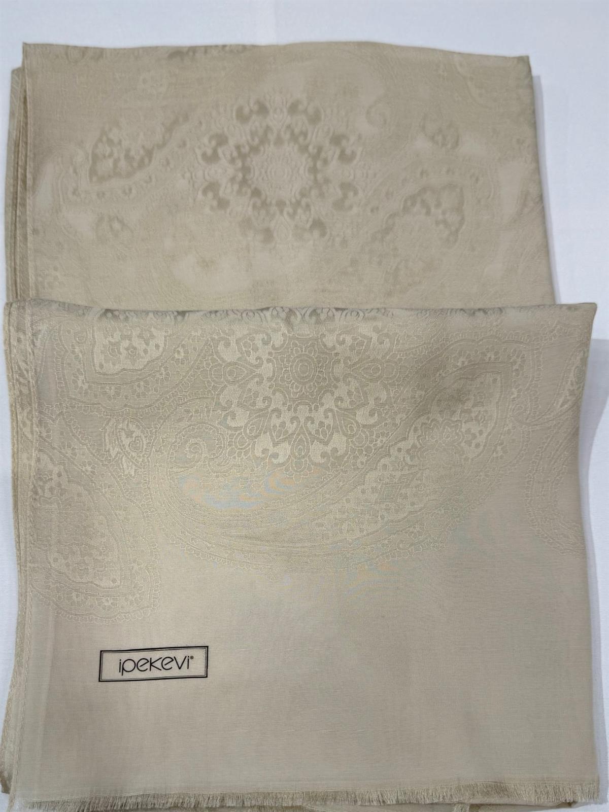 İpekevi Dört Mevsim Etnik Desenli Monogram Jakar Şal 04472-Krem