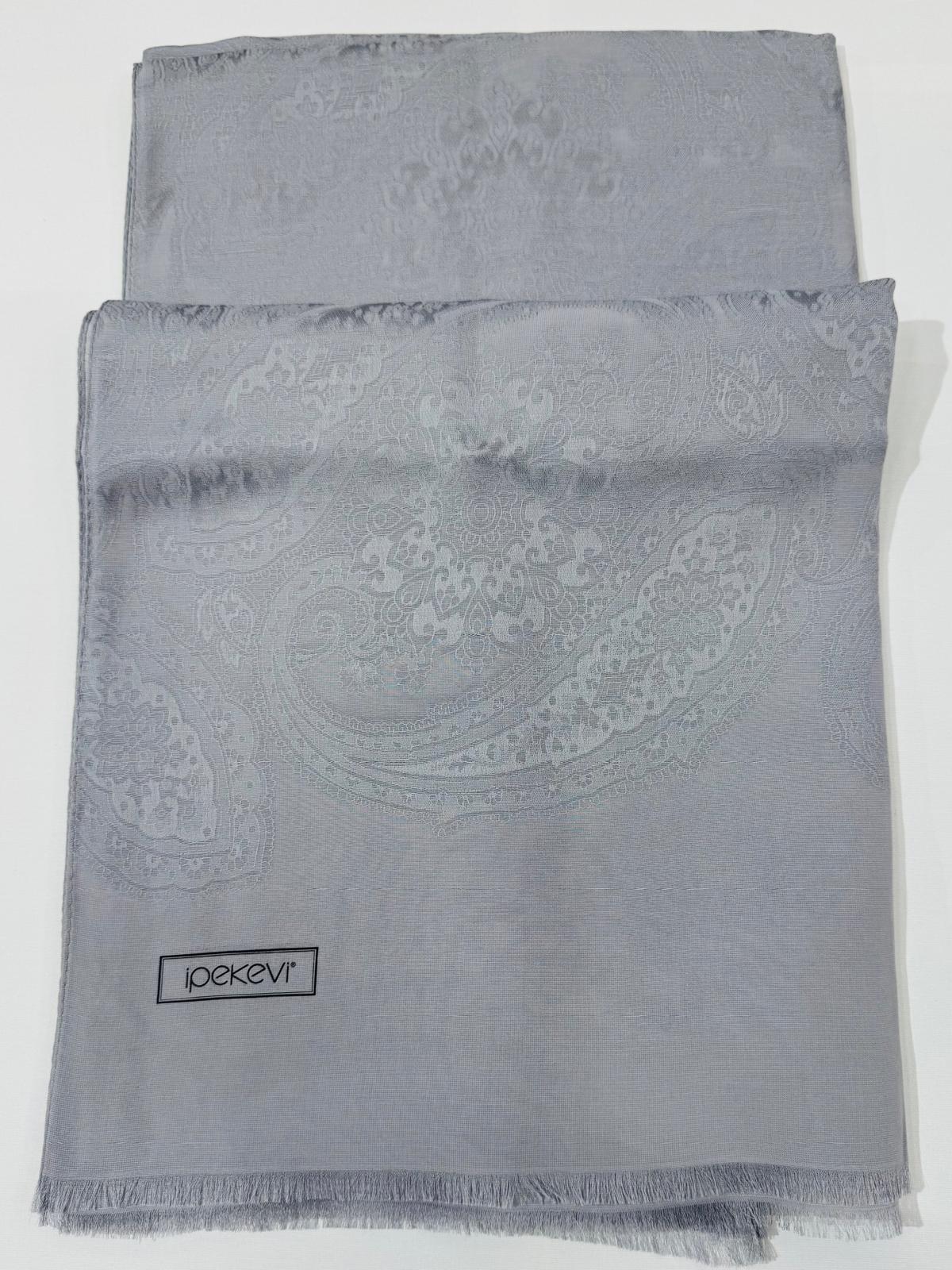 İpekevi Dört Mevsim Etnik Desenli Monogram Jakar Şal 04472-Buz Beyazı