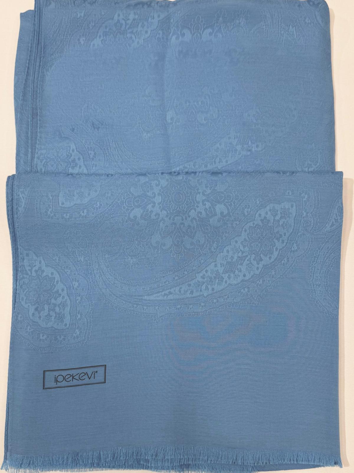 İpekevi Dört Mevsim Etnik Desenli Monogram Jakar Şal 04472-İndigo