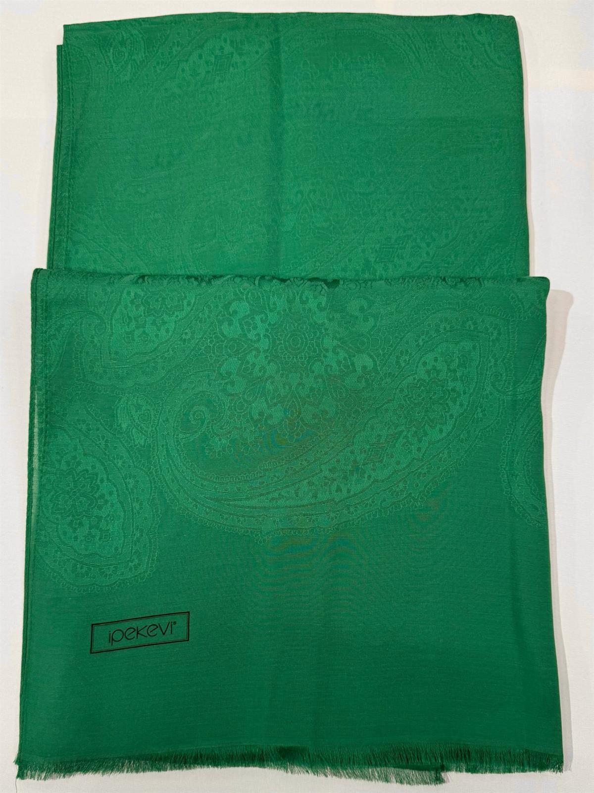 İpekevi Dört Mevsim Etnik Desenli Monogram Jakar Şal 04472-Zümrüt