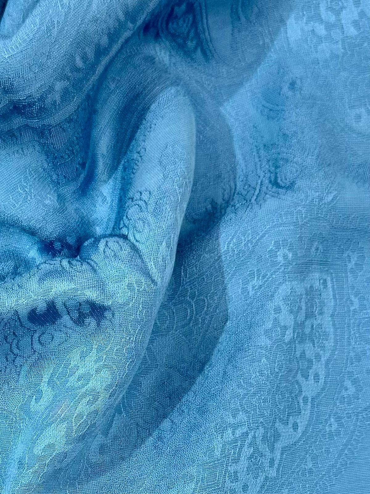 İpekevi Dört Mevsim Etnik Desenli Monogram Jakar Şal 04472-Bebe Mavisi